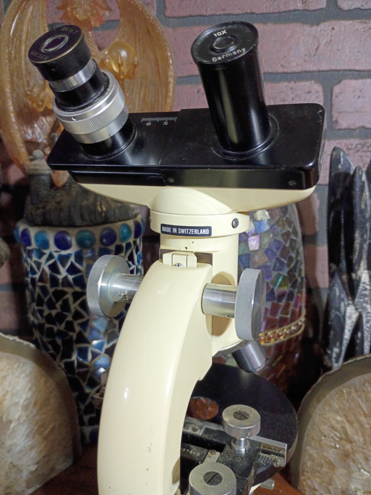 Vintage Wild Heerbrugg M11 Bino Microscope Switzerland Vintage 2 Objectives Nice