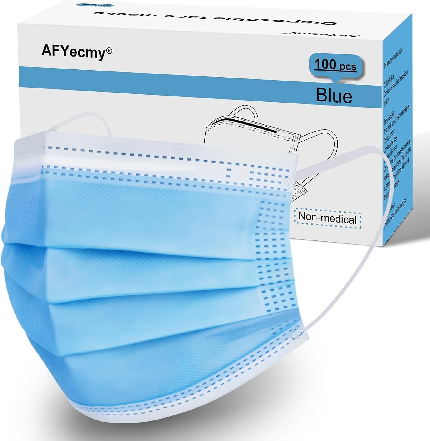 Adult Disposable Face Masks in Solid Blue, 100 Count for Daily Dust Protection