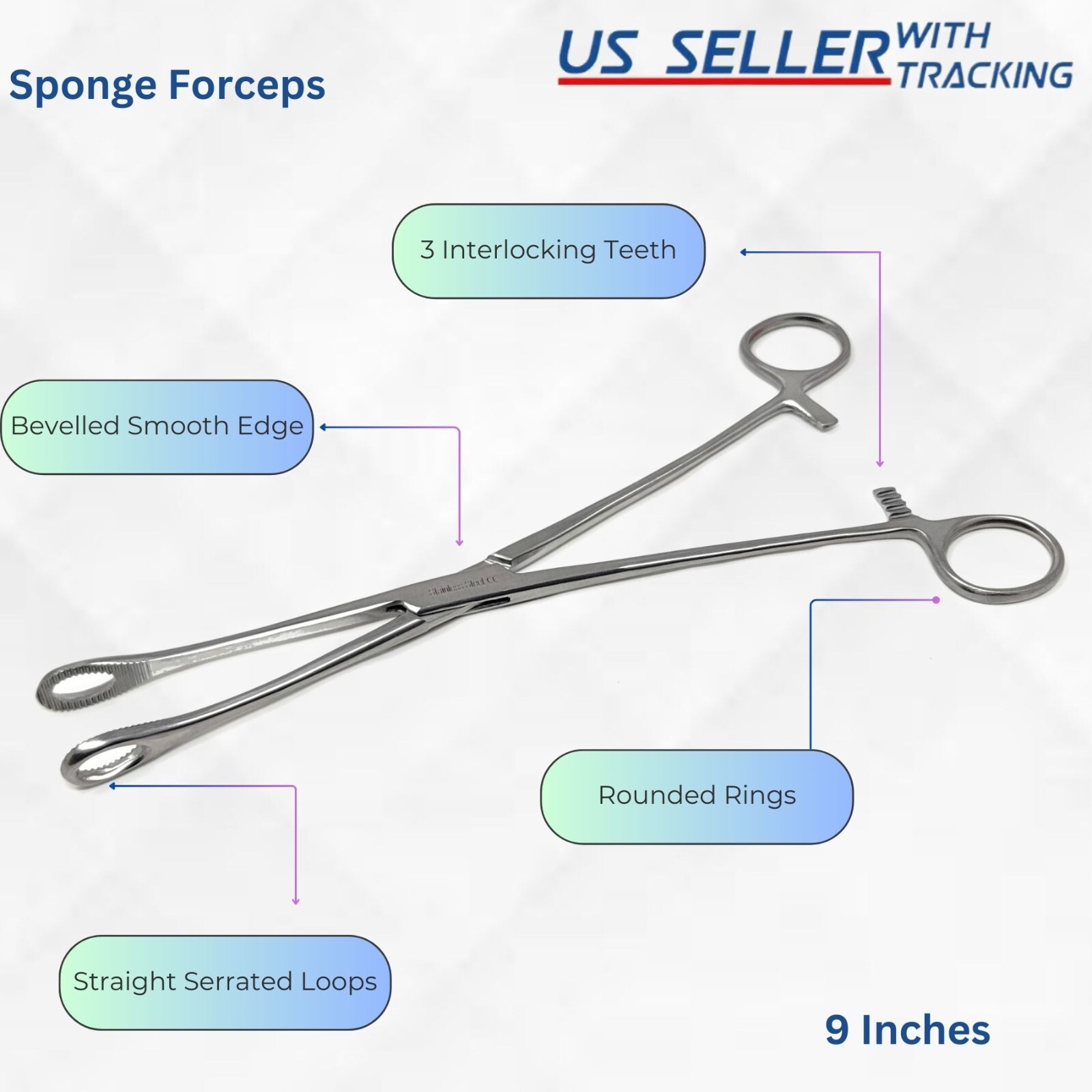 Sponge Forceps Serrated Tips 9″ STR Locking Surgical/Medical/OB/GYN Stainless CE