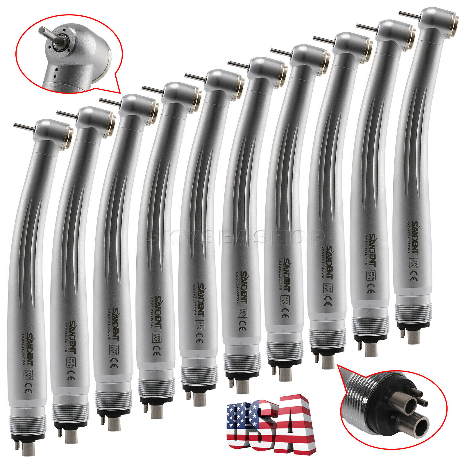 10 X SANDENT NSK PANA MAX Style Dental High Speed Handpiece Push Button 4 Hole