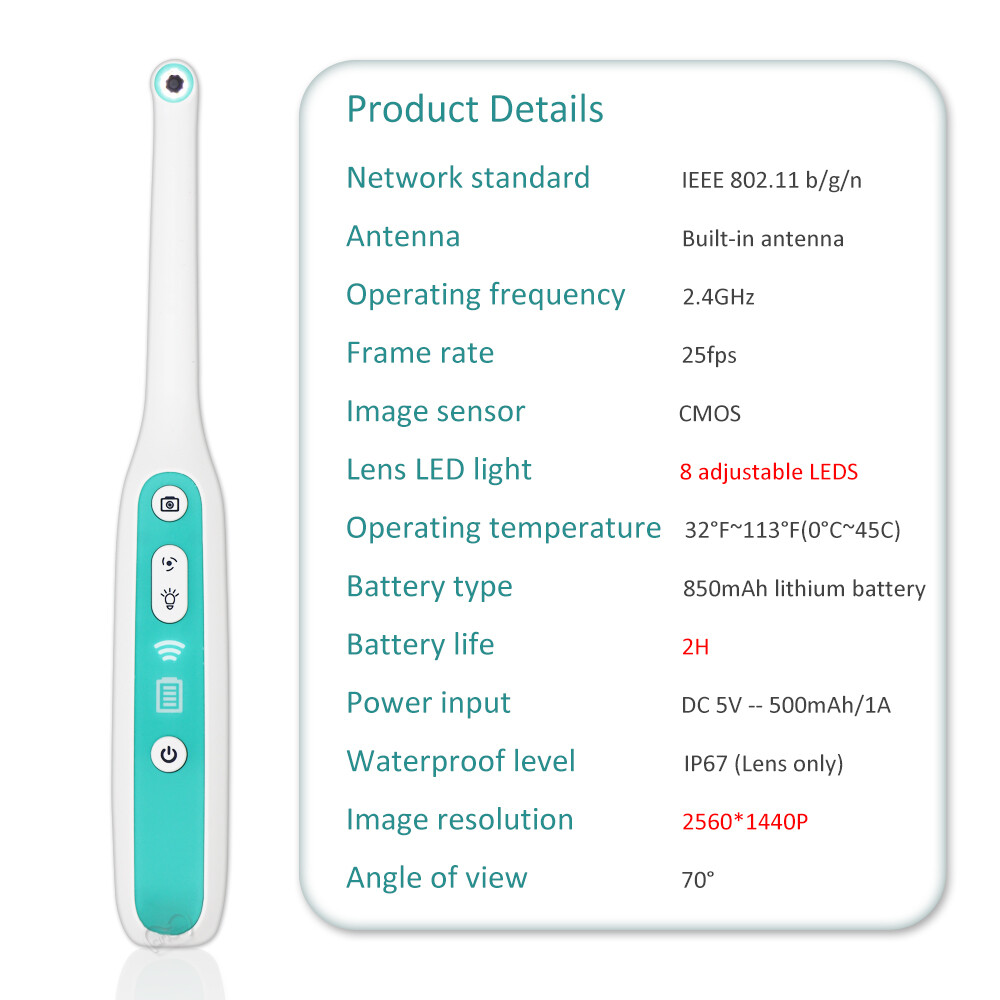 DC-W WiFi Dental Camera Adjustable LED Lights IP67 Waterproof