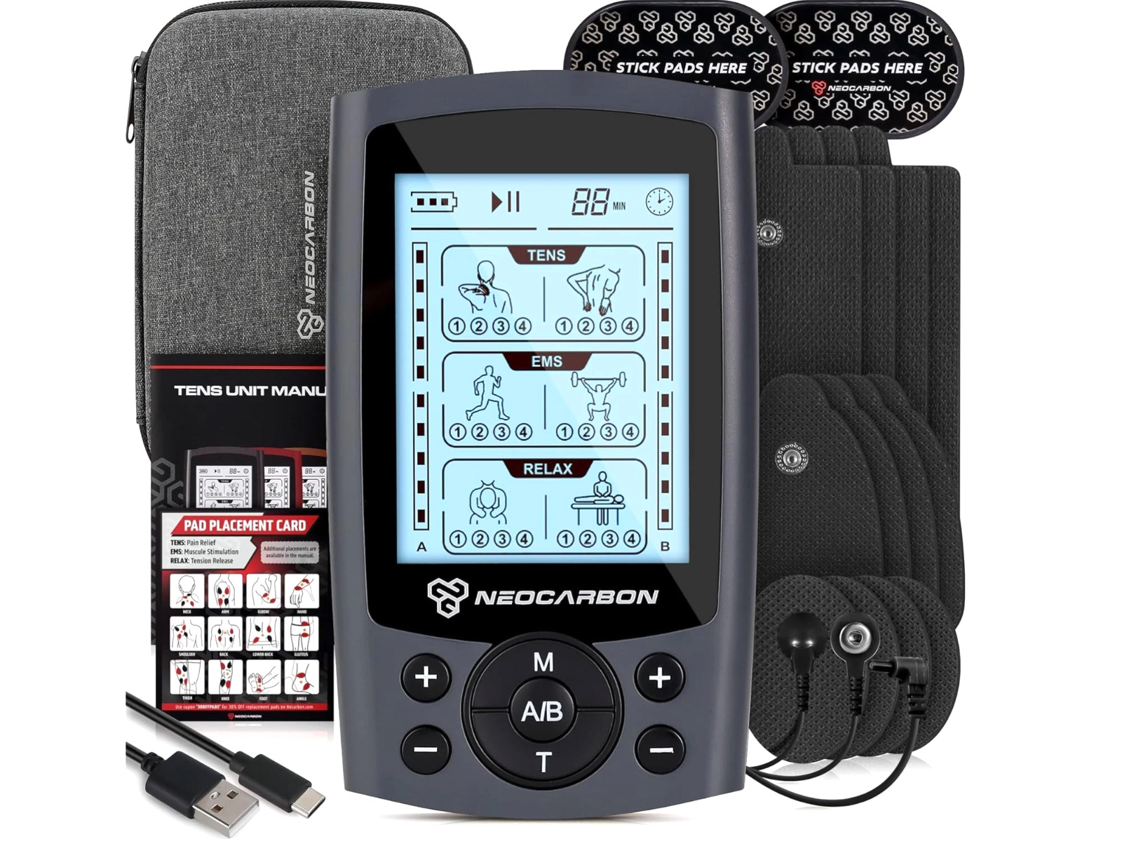 Neocarbon SM9126 TENS Unit Muscle Stimulator Pain Relief Device | New-SEALED
