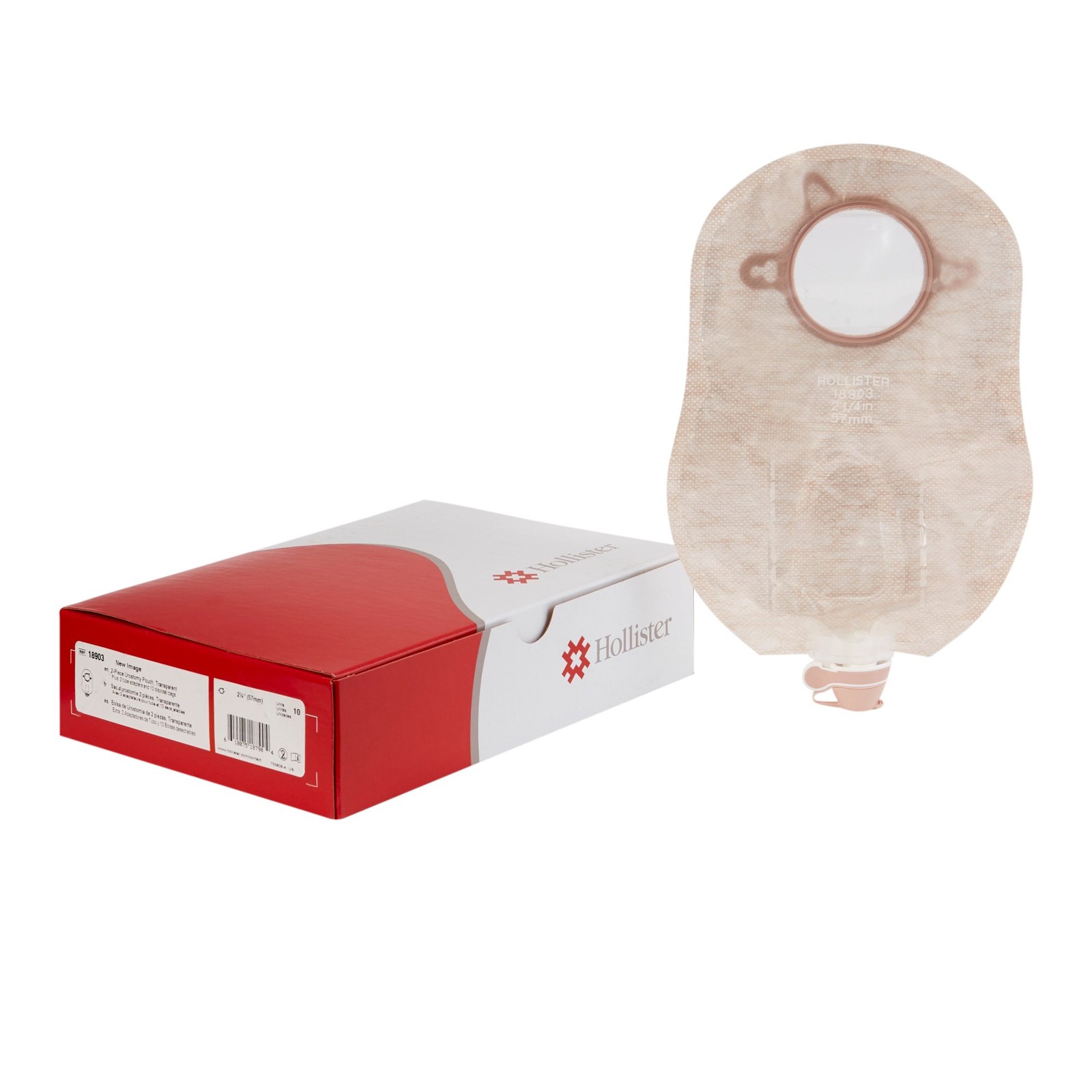 Hollister New Image Two-Piece Transparent Urostomy Pouch, 57 mm Flange, Red Matc