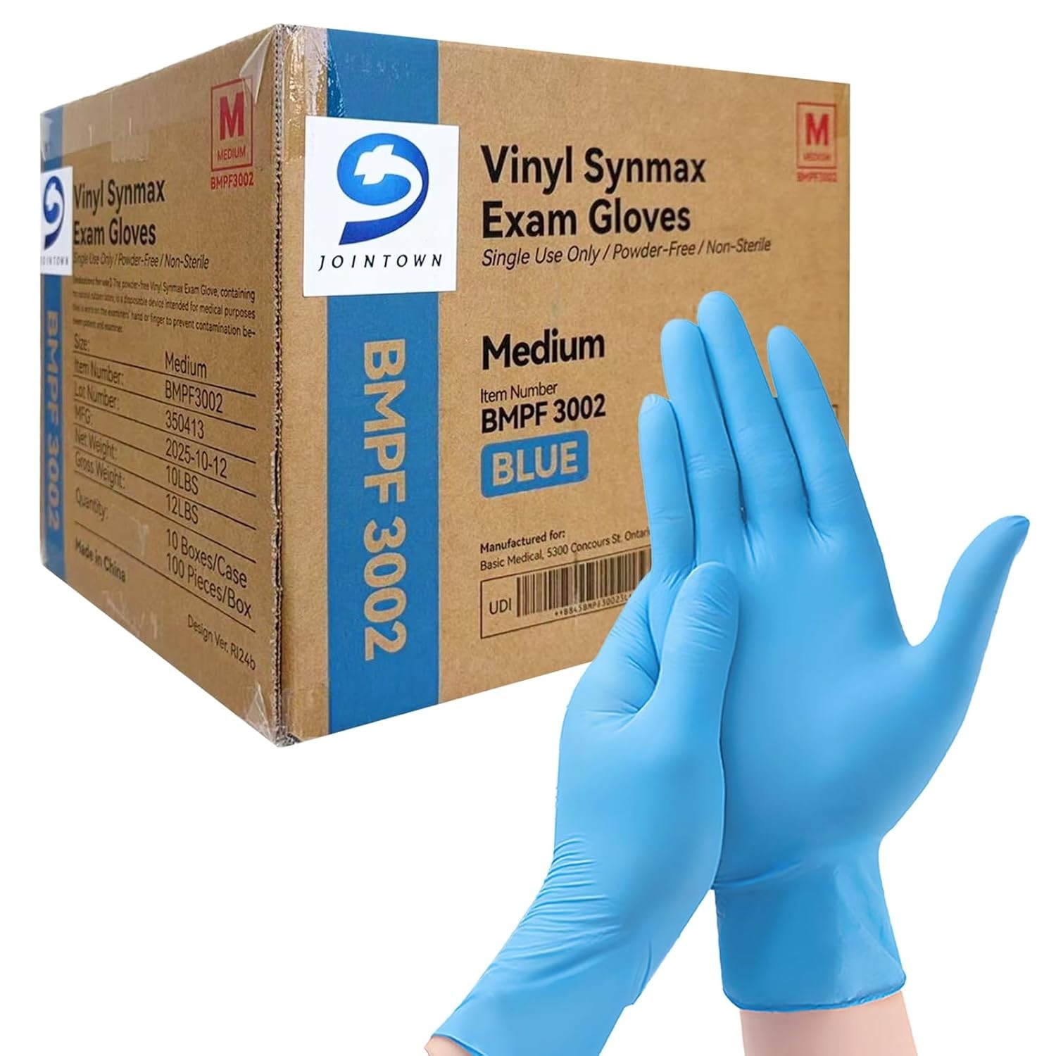 Basic Vinyl Exam Gloves, Latex-Free, Powder-Free, Disposable, Medium, Case of…
