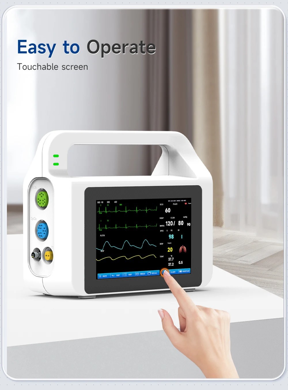 US Stock 5″ TouchScreen Portable 6-parameter Patient Monitor Vital Signs Monitor