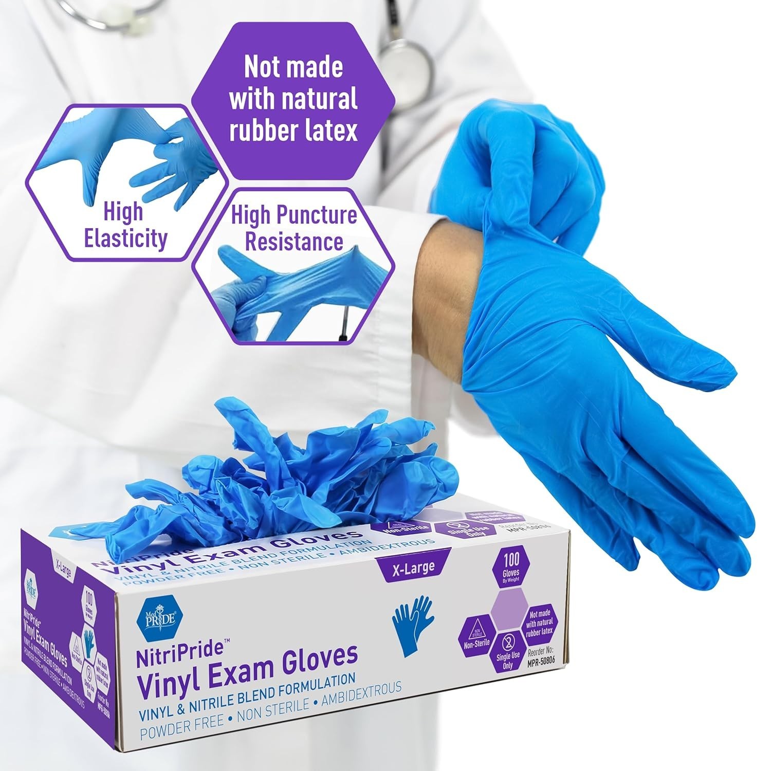 100 Count Blue Nitrile-Vinyl Blend Gloves – Latex-Free, Food Grade, Ambidextrous