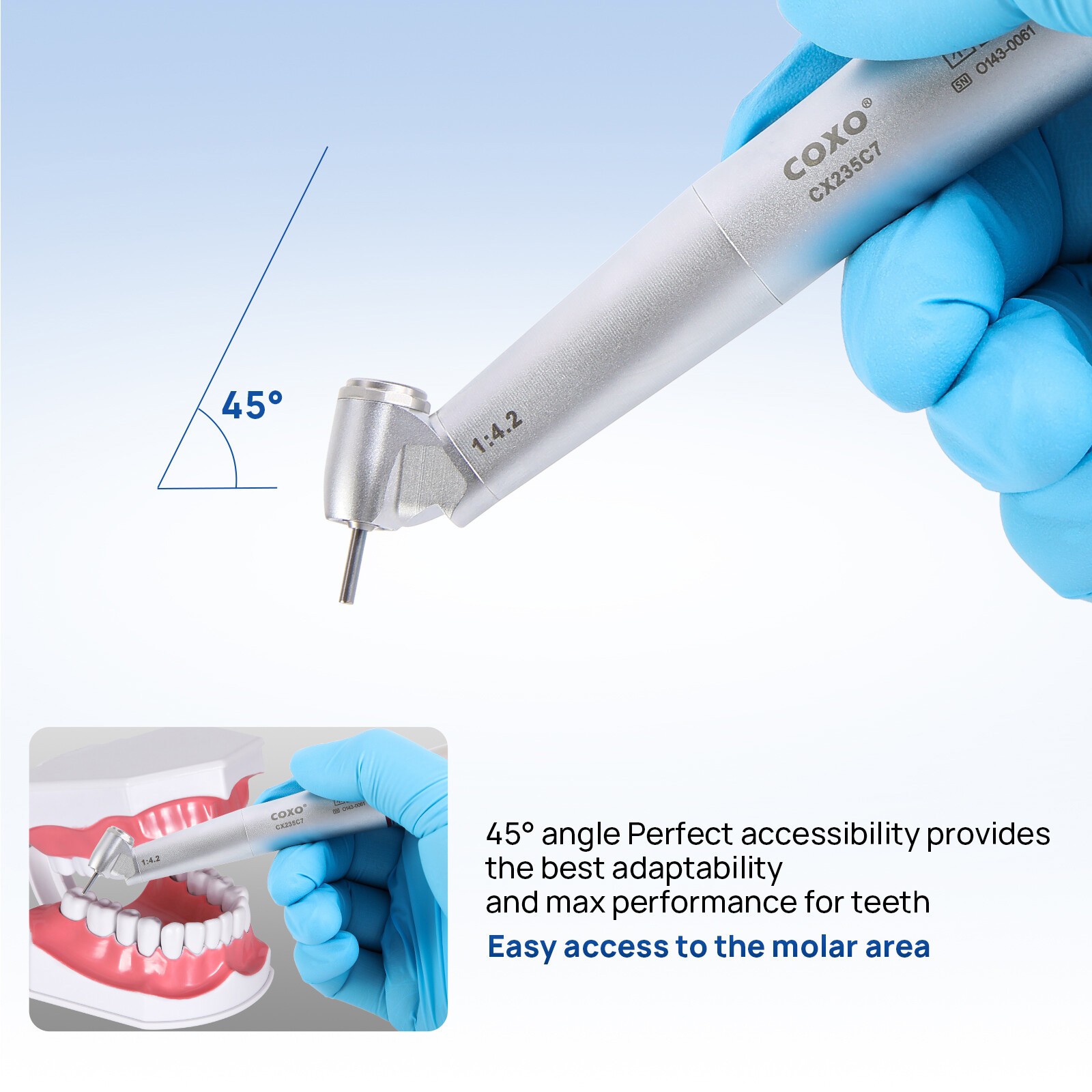 COXO CX235C7 45° Speed-increasing Electric Handpiece 1:4.2 for FG burs Ø1.6mm