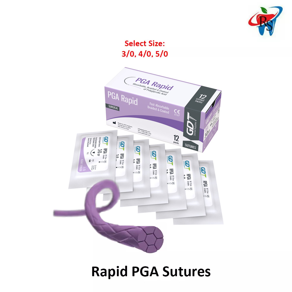 Dental Rapid PGA Polyglycolic Acld Sutures 75cm 12pcs Coated Elastic Support