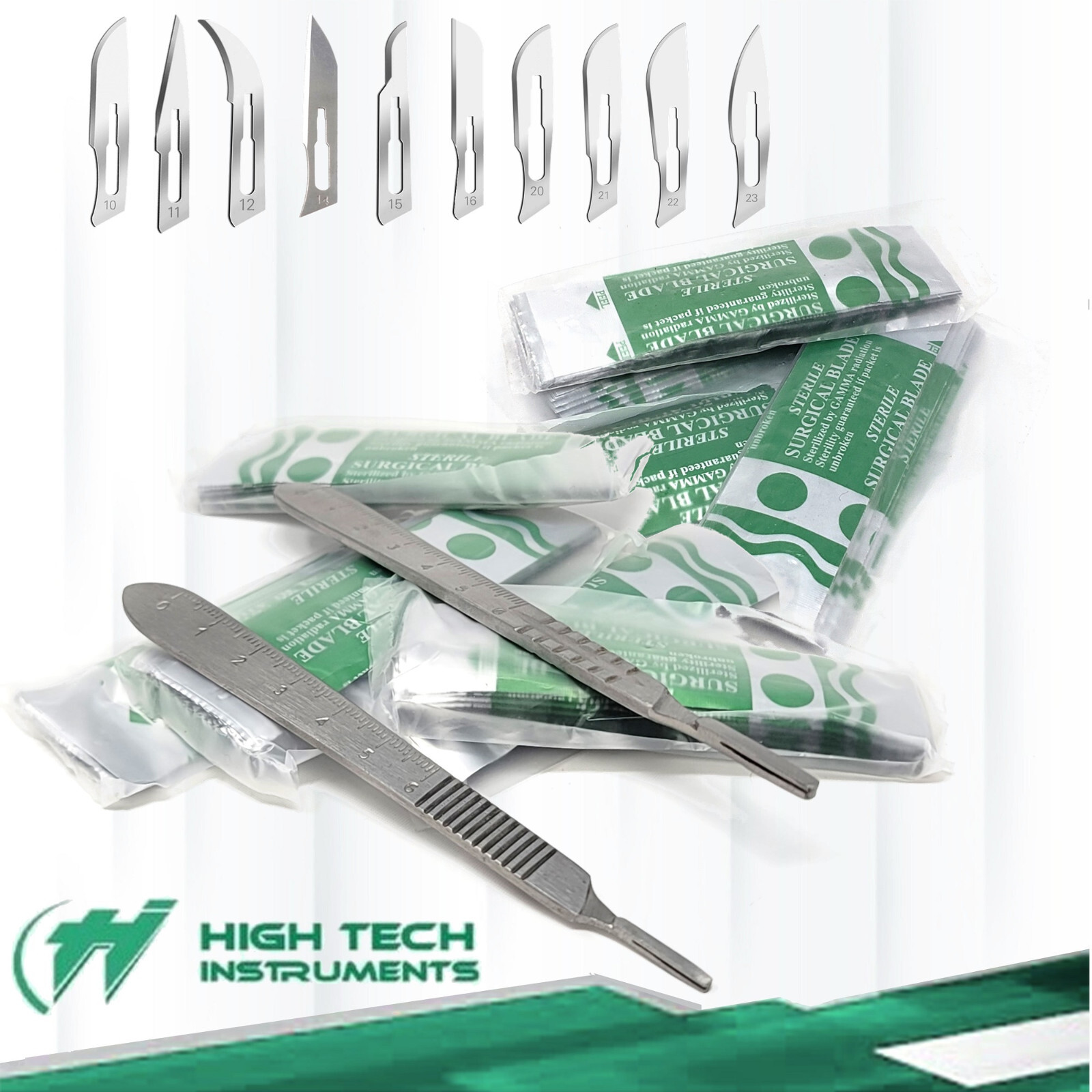 100 Sterile Blades #10 #11 #12 #14 #15 #16 #20 #21 #22 #23 with Handles #3 #4