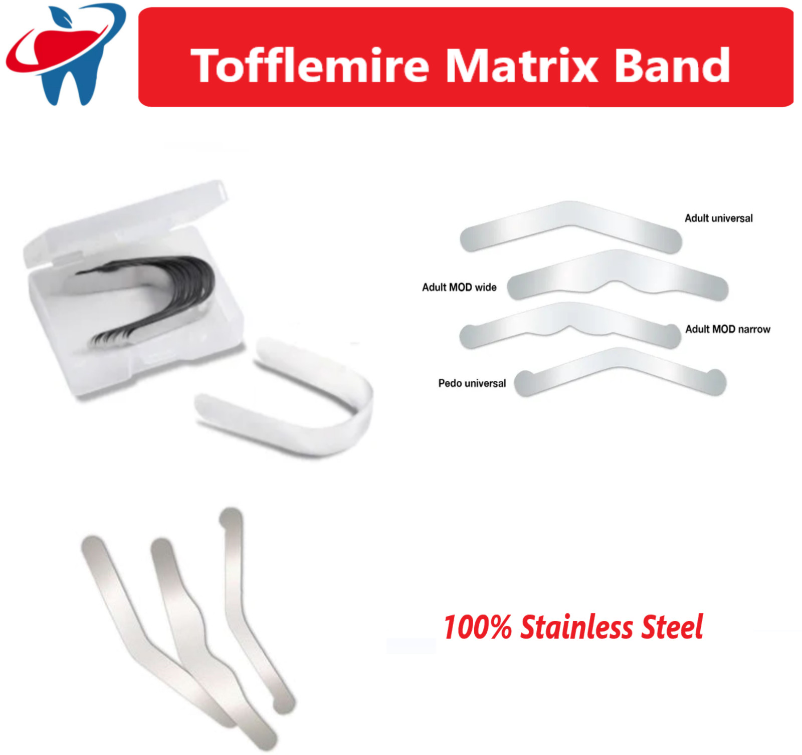 Dental Tofflemire Matrix Bands Universal Adult /Pedo #13, #1, #2, $3 Soft End