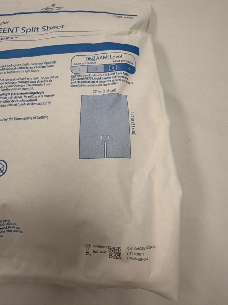Cardinal Health EENT Split Sheet 9447 Sterile AAMI Level 3 7 Pack Box
