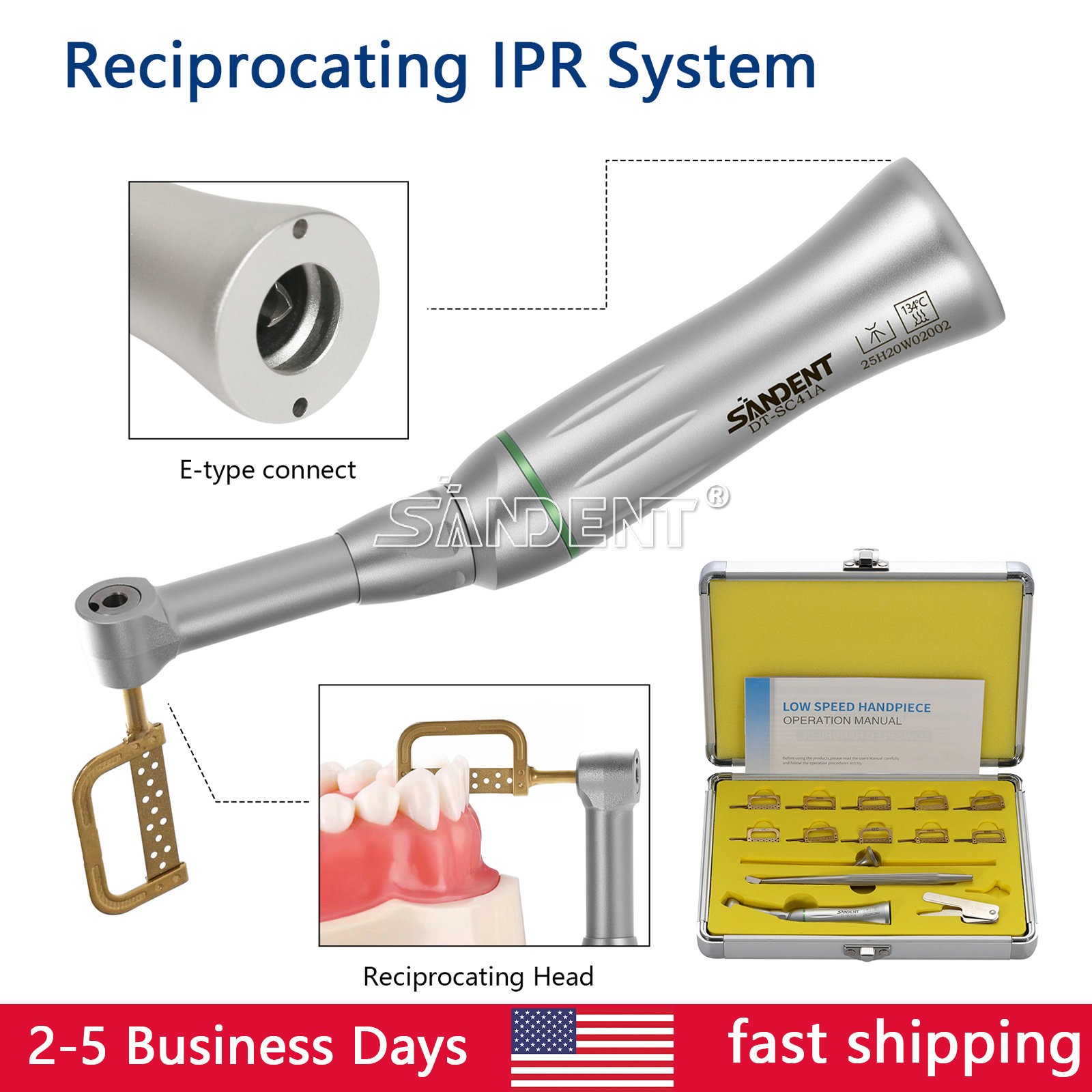1-5Pcs SANDENT 4:1 Reduction IPR Contra Angle Handpiece Interproximal Stripping