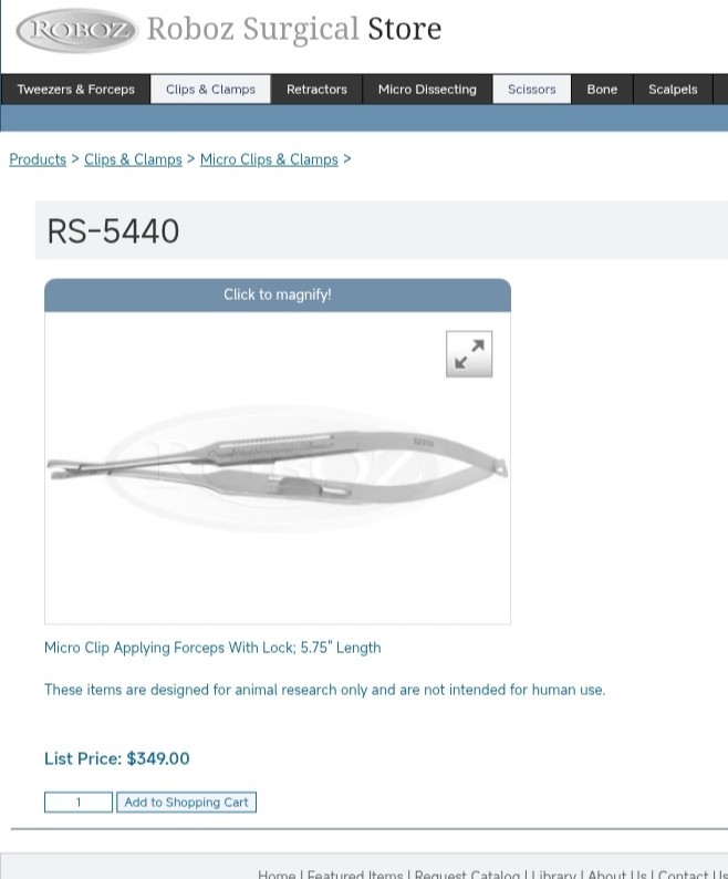ROBOZ RS-5440 MICRO CLIP APPLYING FORCEPS WITH LOCK