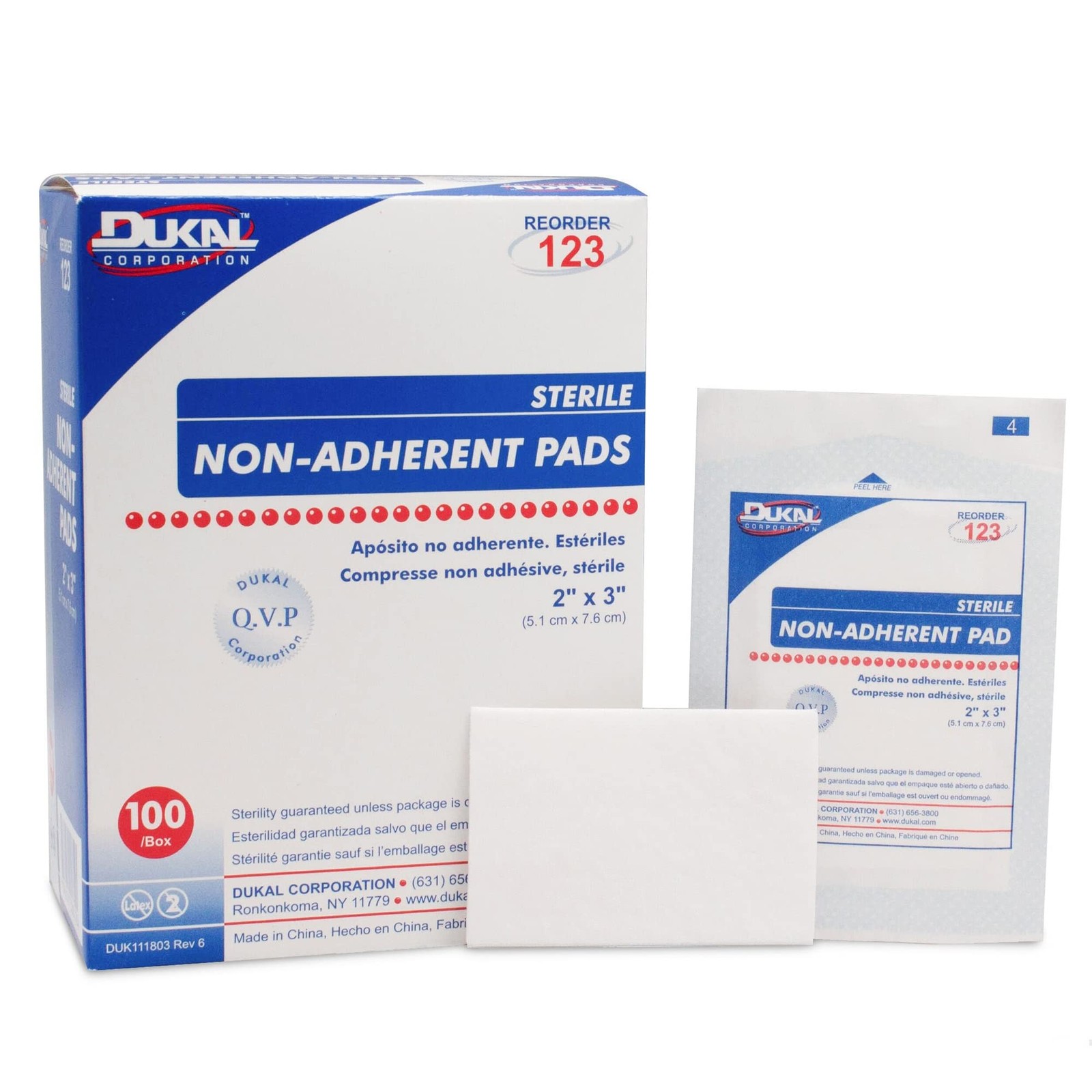 Dukal Sterile Non-Adherent Dressing Rectangle 2 x 3 123 100 Count (Pack of 1)