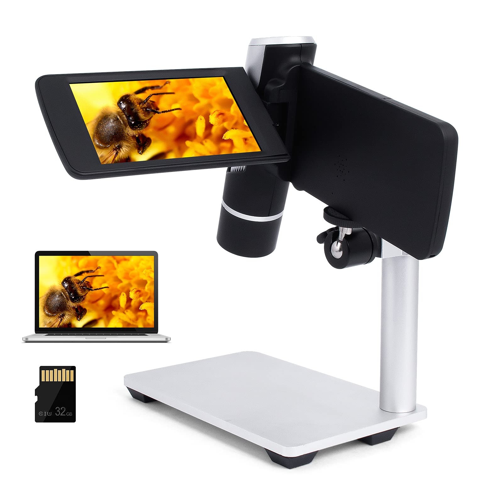 LM203 Handheld LCD Digital Microscope with Metal Stand, 4 inch 200X Portable …