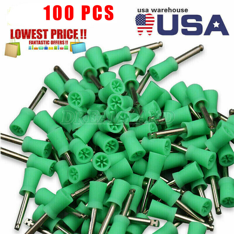 100Pcs Dental Prophy Tooth Polishing Cups Brushes Rubber Latch Type green NJ
