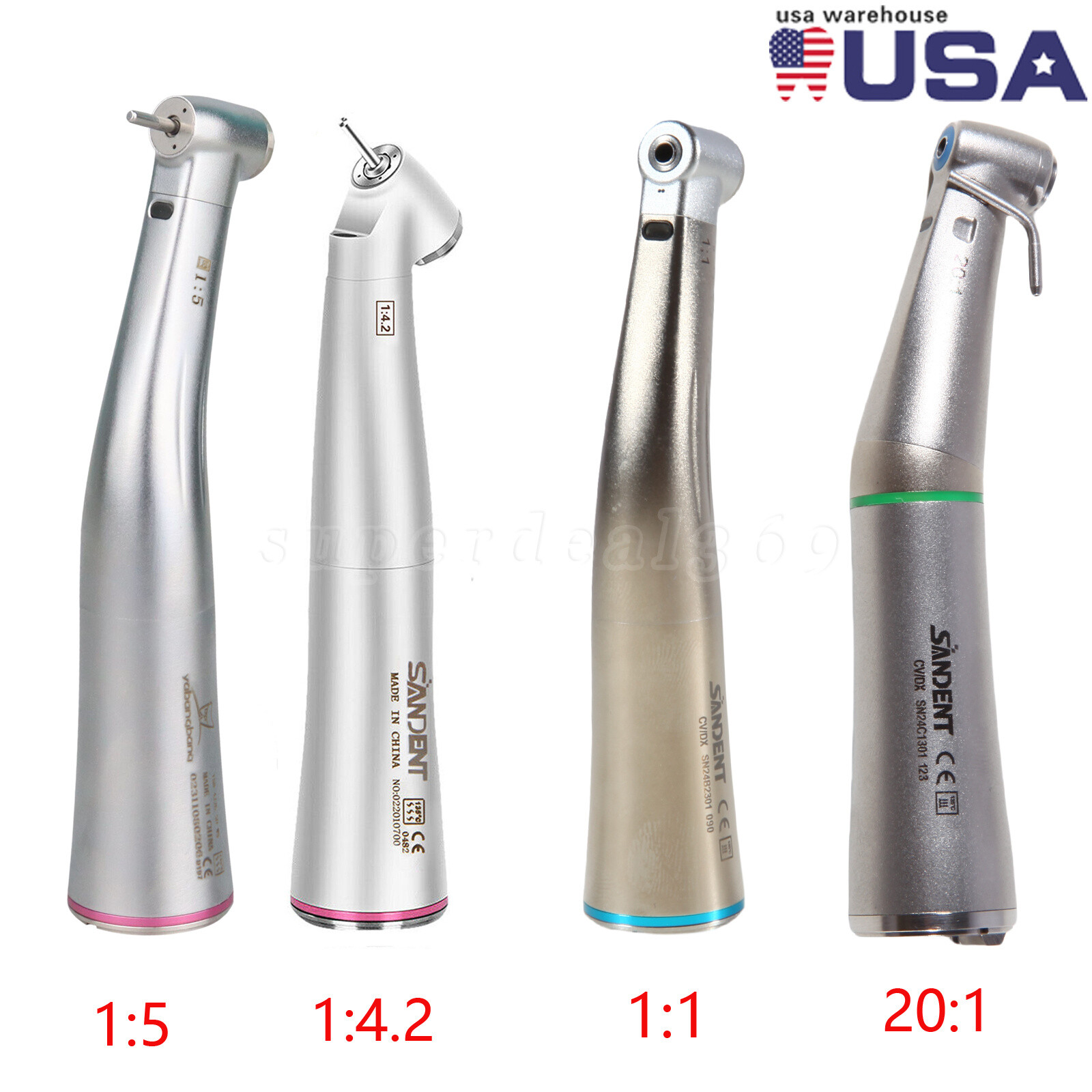 Dental Fiber Optic LED 1:1/20:1/1:4:2/1:5 E Type Contra Angle Handpiece