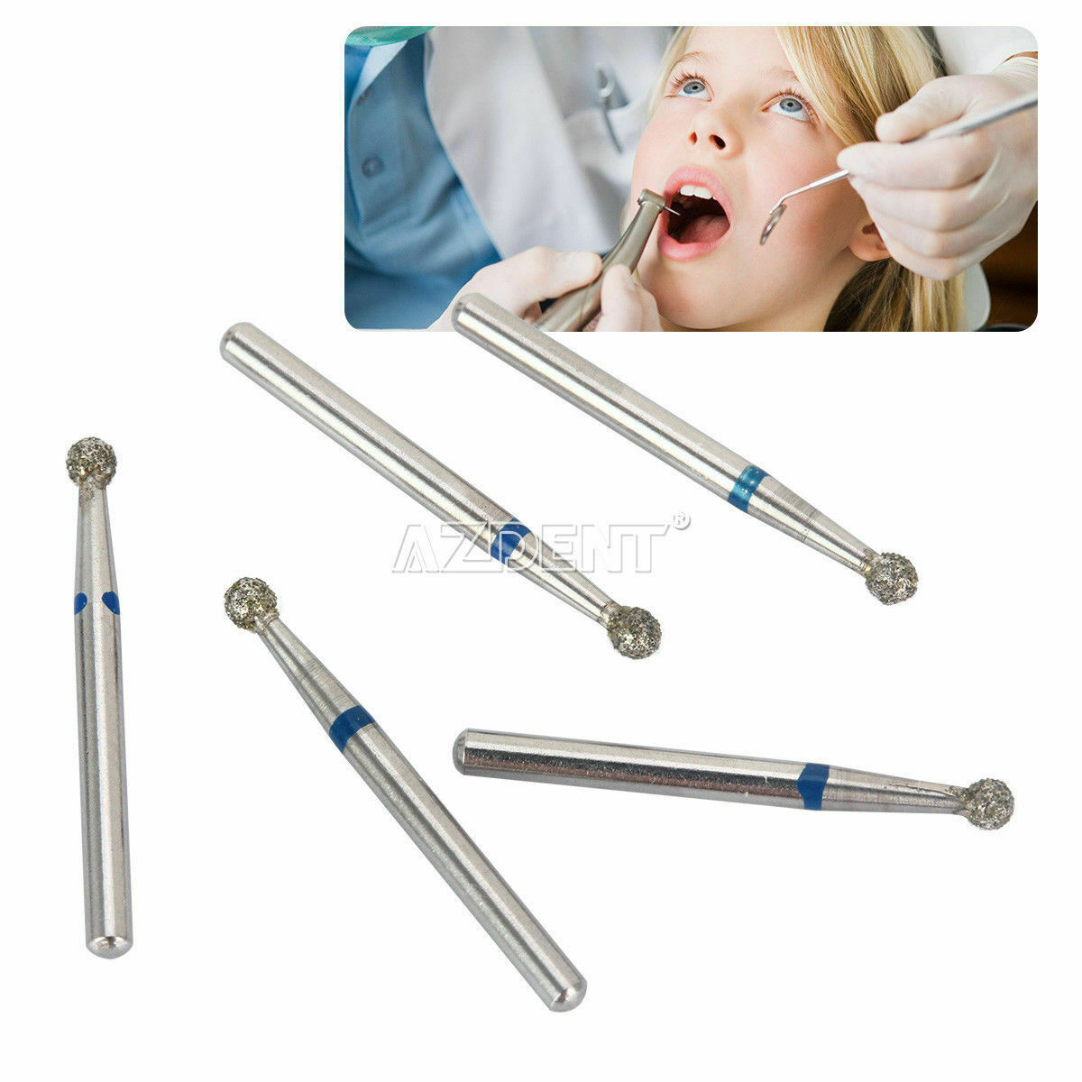 AZDENT Dental FG Diamond Burs for High Speed Handpiece Friction Grip 5pcs/pack