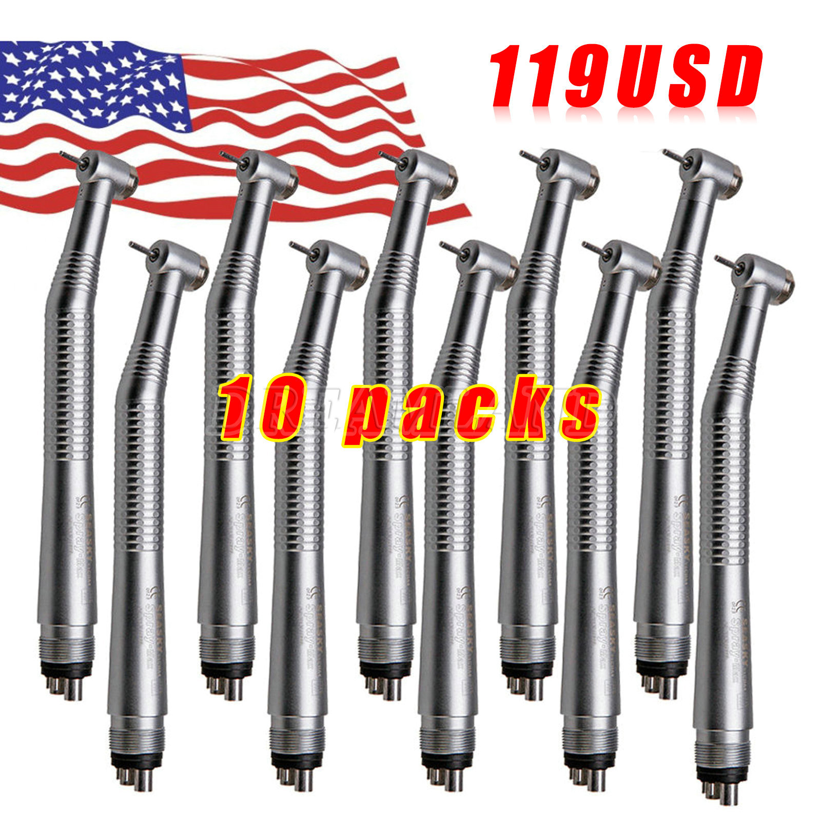 10* USA Air Turbine Dental High Speed Handpiece Push 4Hole SEASKY-04