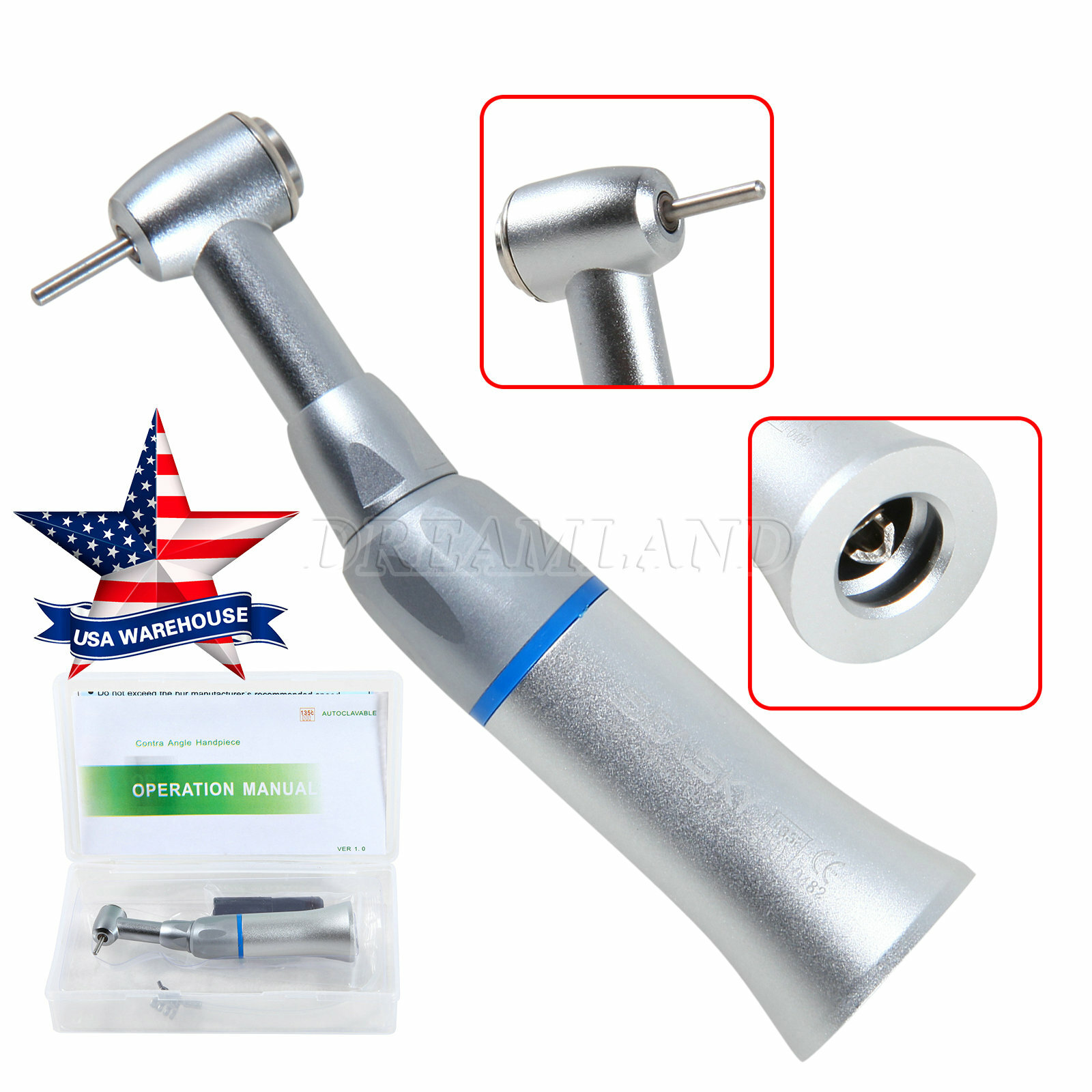 Dental Slow Speed Push Button Contra Angle Handpiece For NSK 1.6mm Burs 1-10X