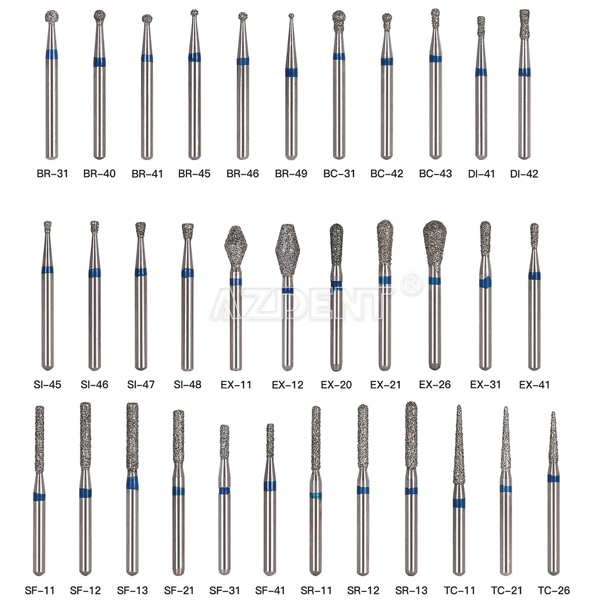 AZDENT Dental Diamond Burs FG Drills 100 Size for High Speed Handpiece 5pcs/kit