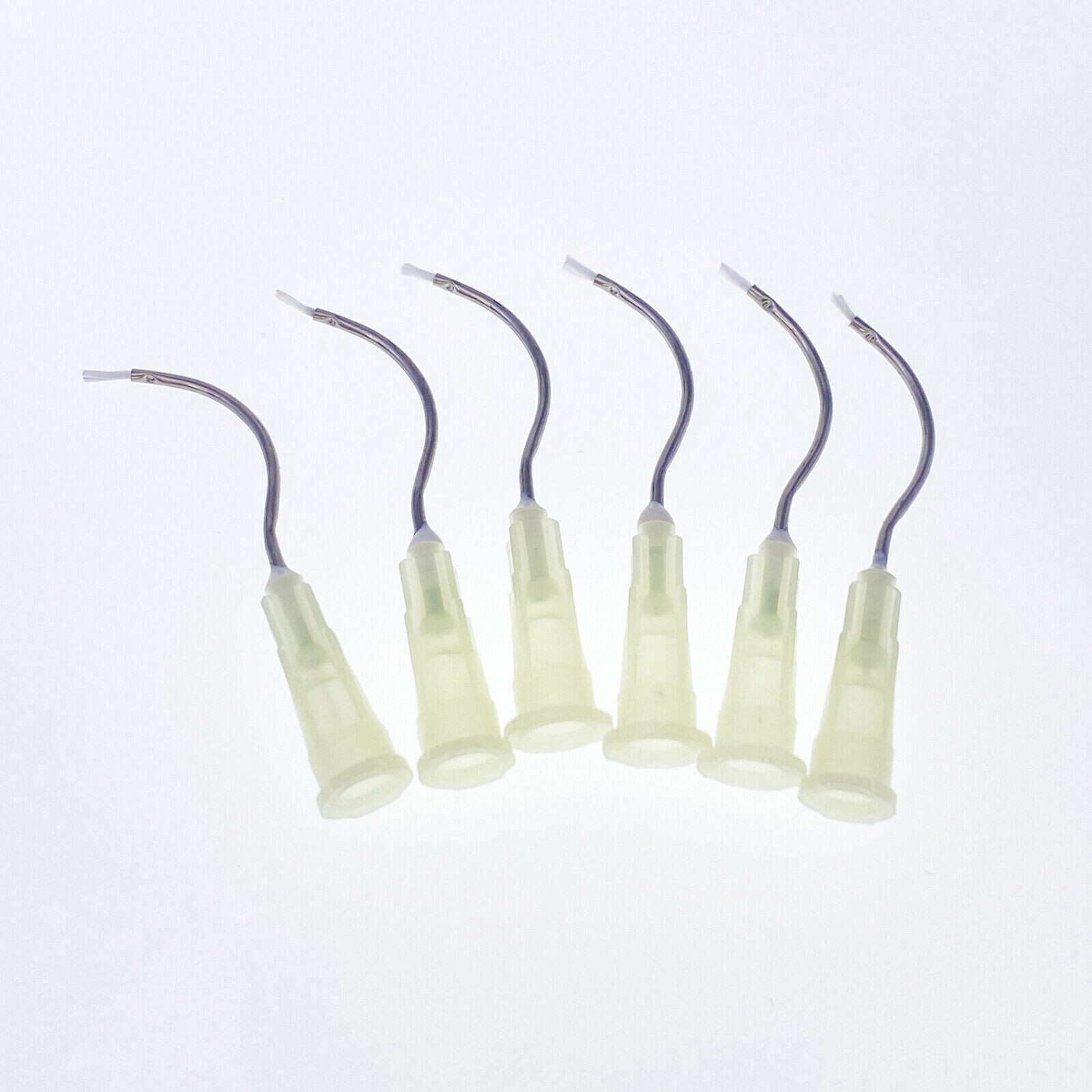 100Pcs Dental Delivery Tips Pre bent Needle Tip with Brush Padded End Yellow 19G
