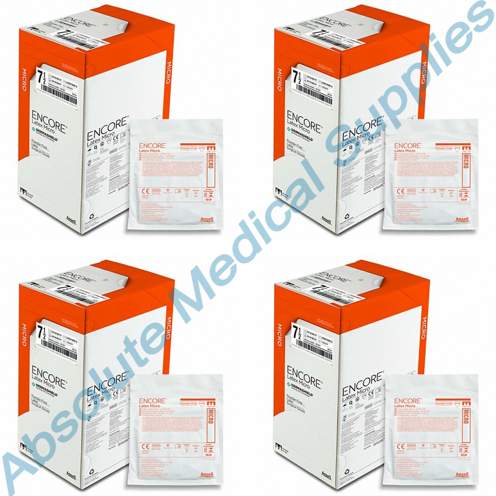 *200-Pairs* Ansell Encore Dermashield Micro Latex Surgical Size-8 Gloves 5787005