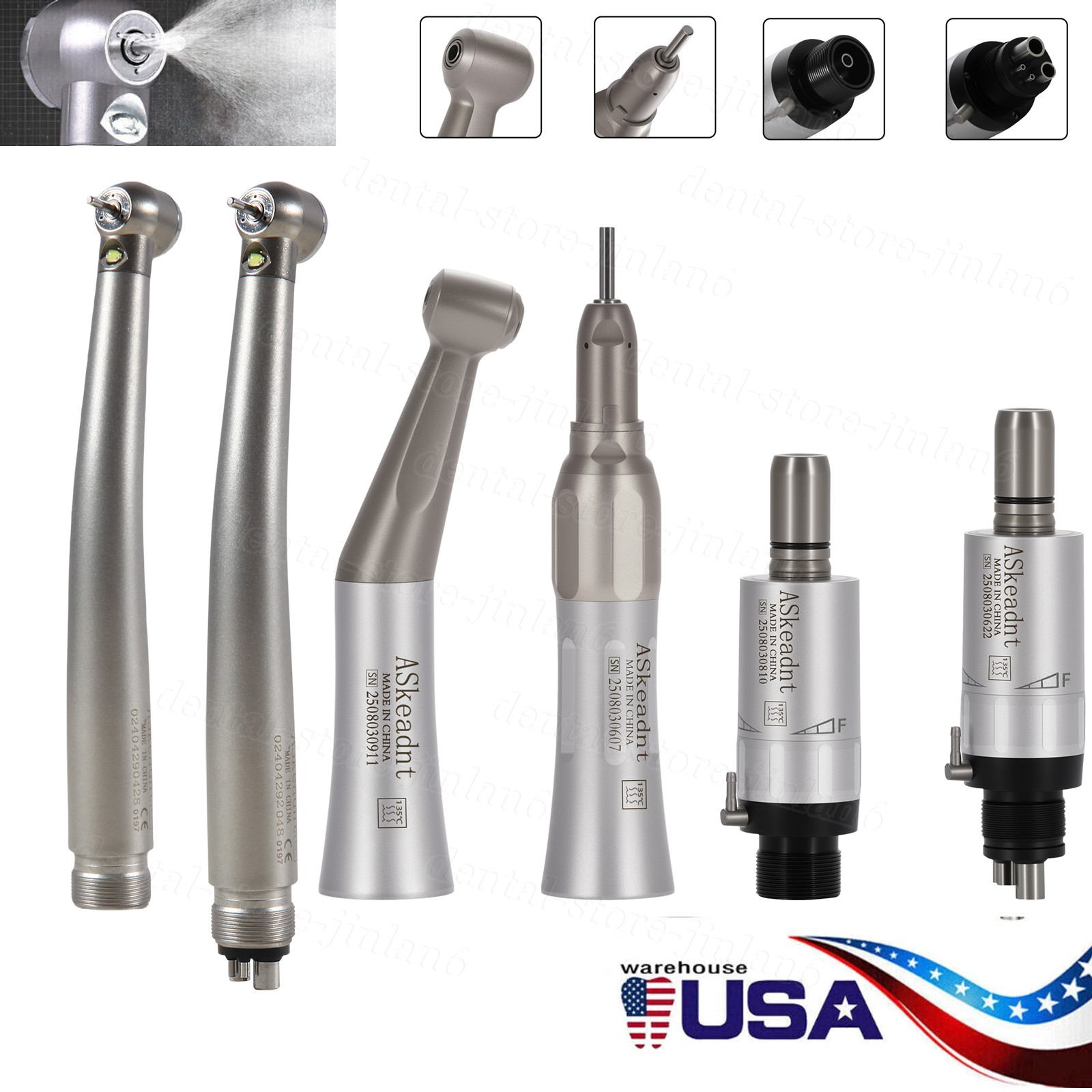 Dental E-generator LED High/Low Speed Handpiece Kit Straight 4Hole/2Hole