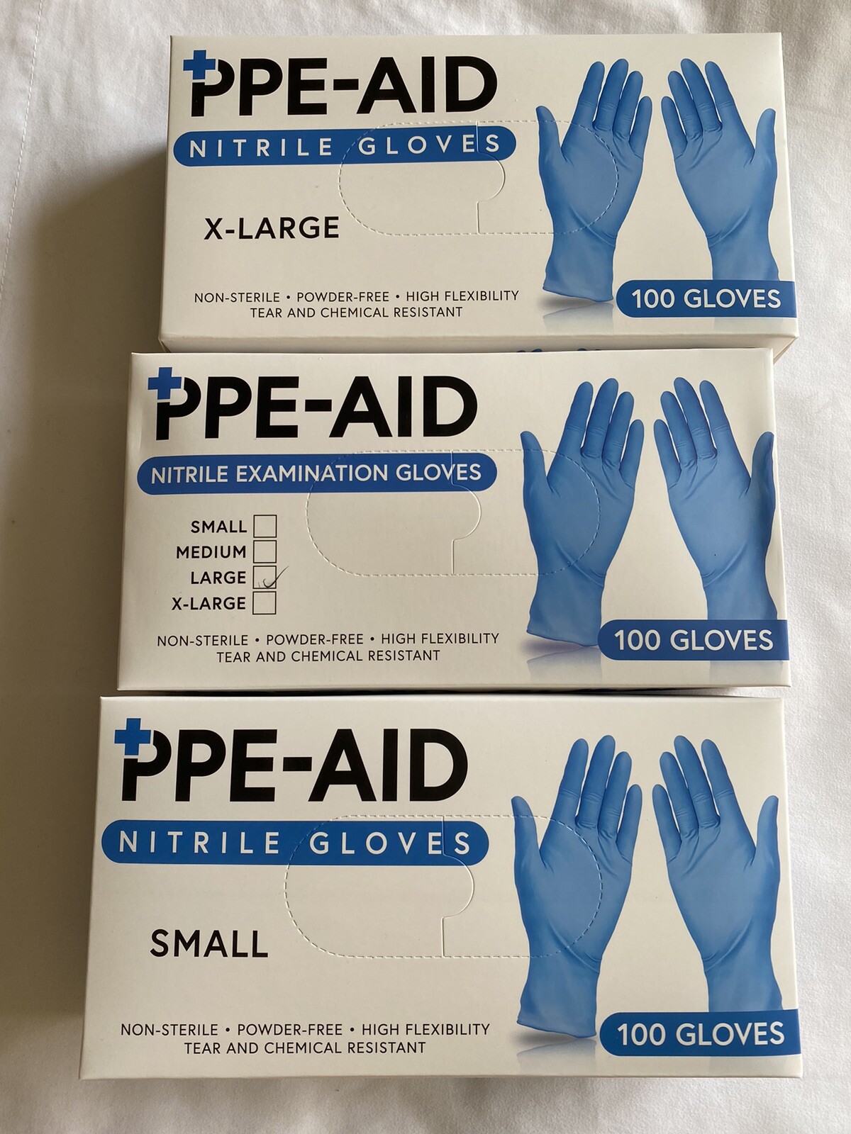 PPE Aid Nitrile Gloves 100 Gloves Per Box SMALL, LARGE AND EXTRA LARGE
