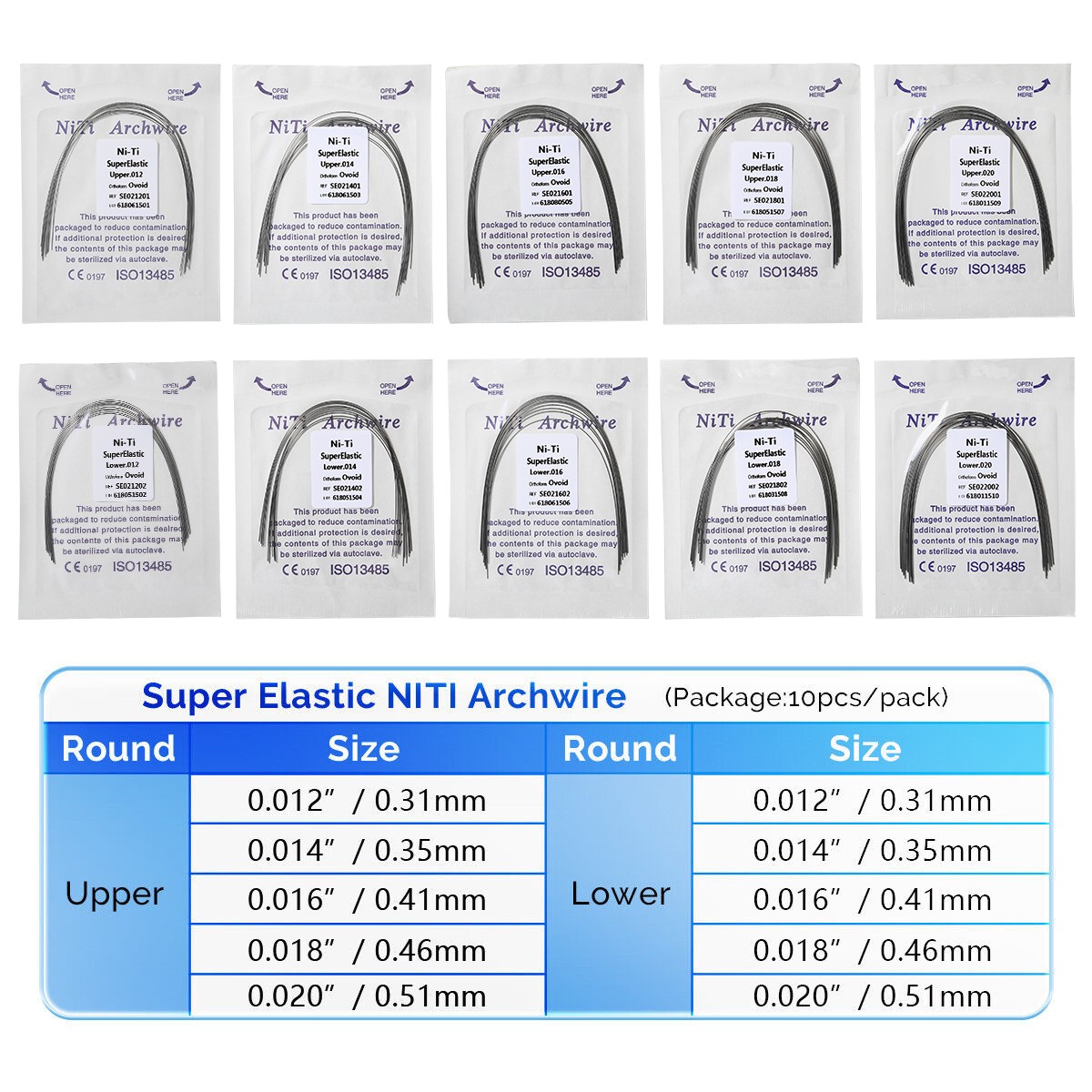 Dental Orthodontic Super Elastic NITI Arch Wire Round Ovoid/Nature form