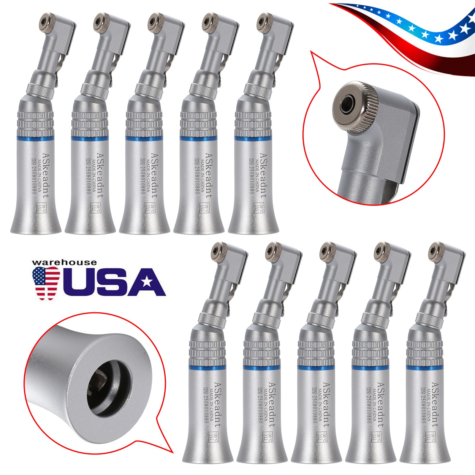 1/5/10Pcs Dental Low Speed Contra Angle Handpiece Latch Bur Fit E-type Motors