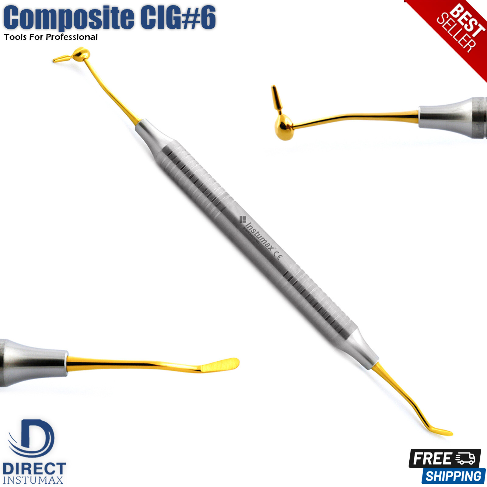 Dental Filling Composite CIG#6 Condenser Spatula & Plugger Titanium Gold Tips