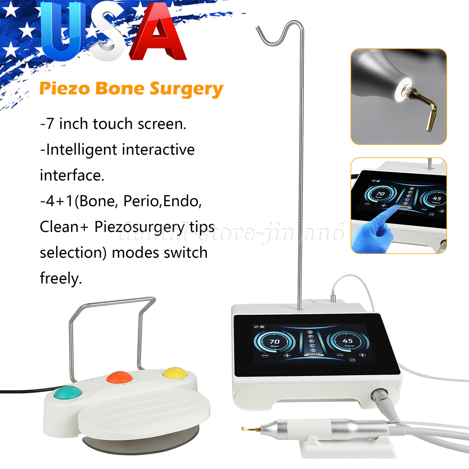 MPT1 Piezo Bone Surgery 4+1 Tips Bone Perio Endo Clean+ Piezosurgery 7″ Screen