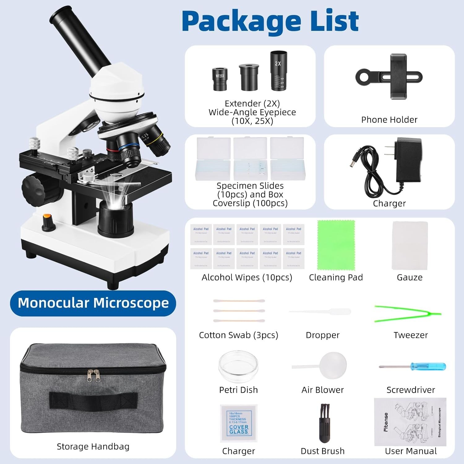 High Magnification Microscope Kit for Science Exploration with LED Illumination