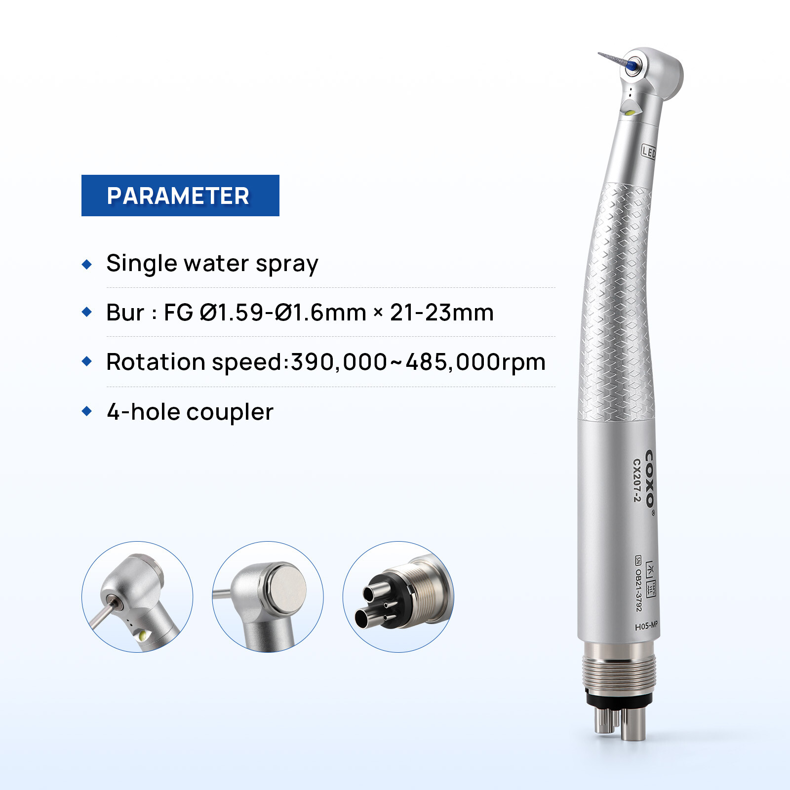 COXO Dental LED Handpiece High Speed Air Turbine 4 Hole Generator Self Power