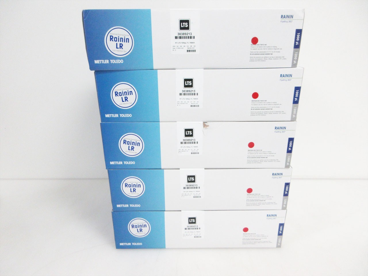 5 BOXES RAININ 30389213 BIOCLEAN ULTRA PIPETTE TIPS RT LTS 1000 UL FL 768A/8