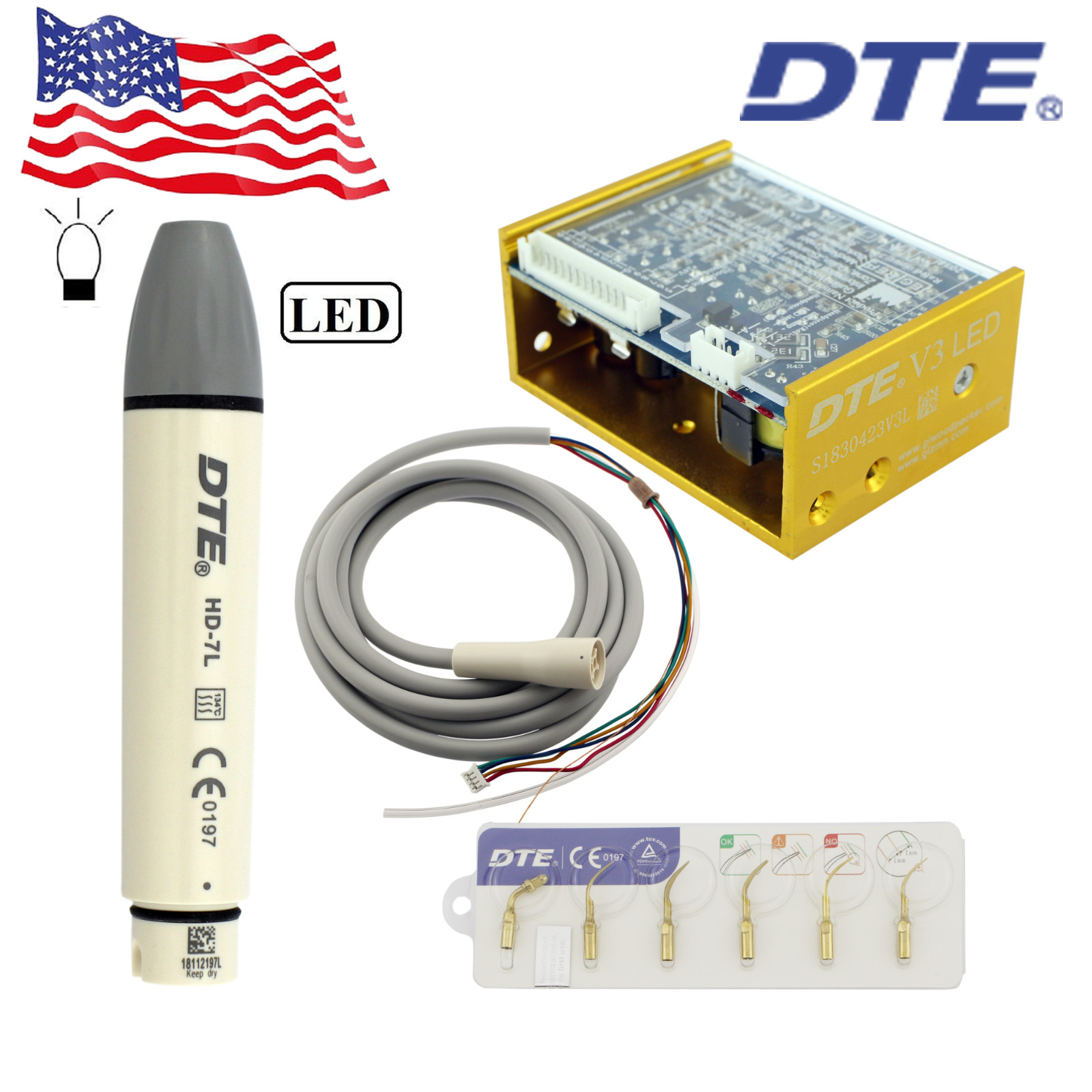 Woodpecker Dental Ultrasonic Piezo Scaler DTE V3 HD-7L LED Handpiece Satelec