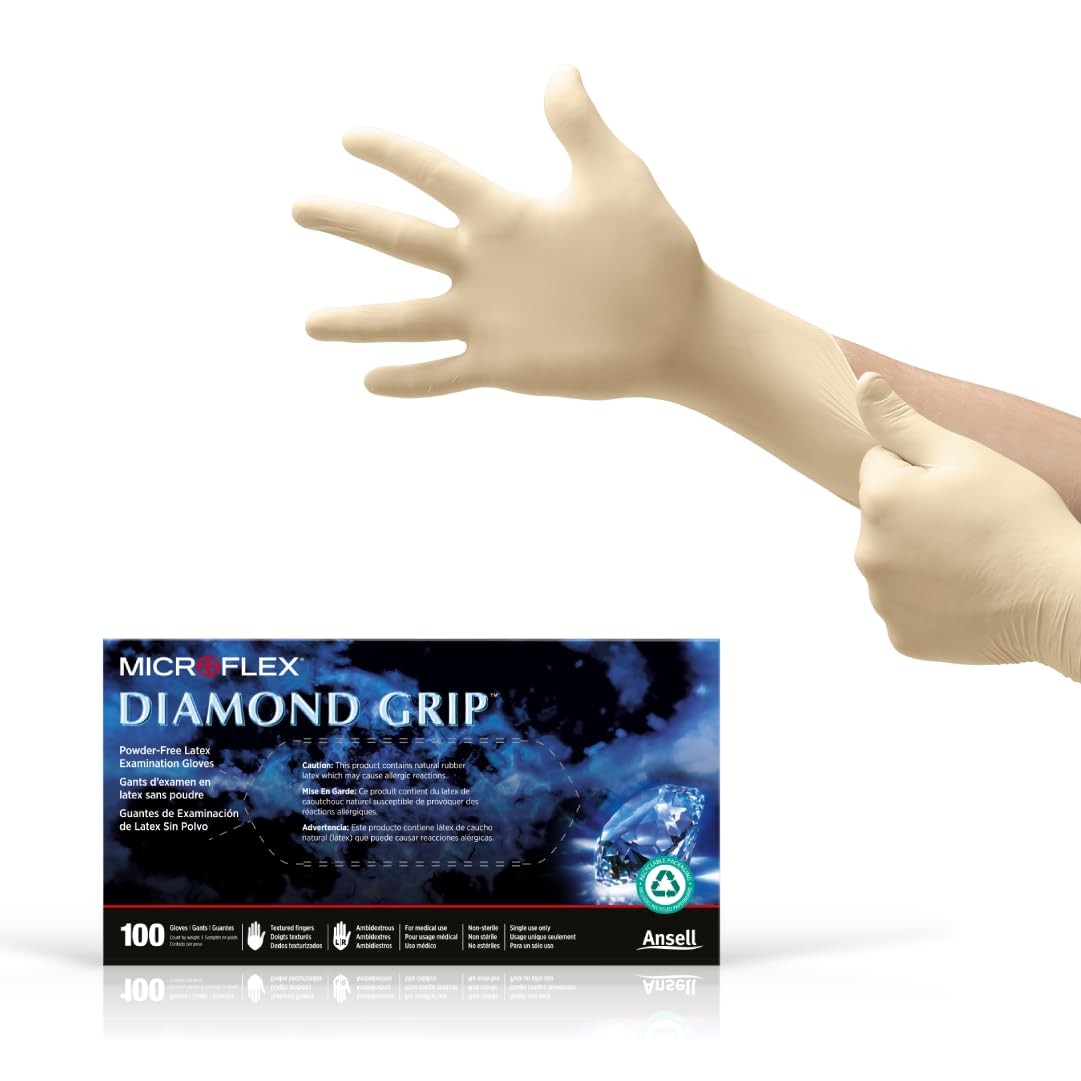 Ansell MICROFLEX Diamond Grip MF-300 Disposable Latex Gloves X-Large, Natural