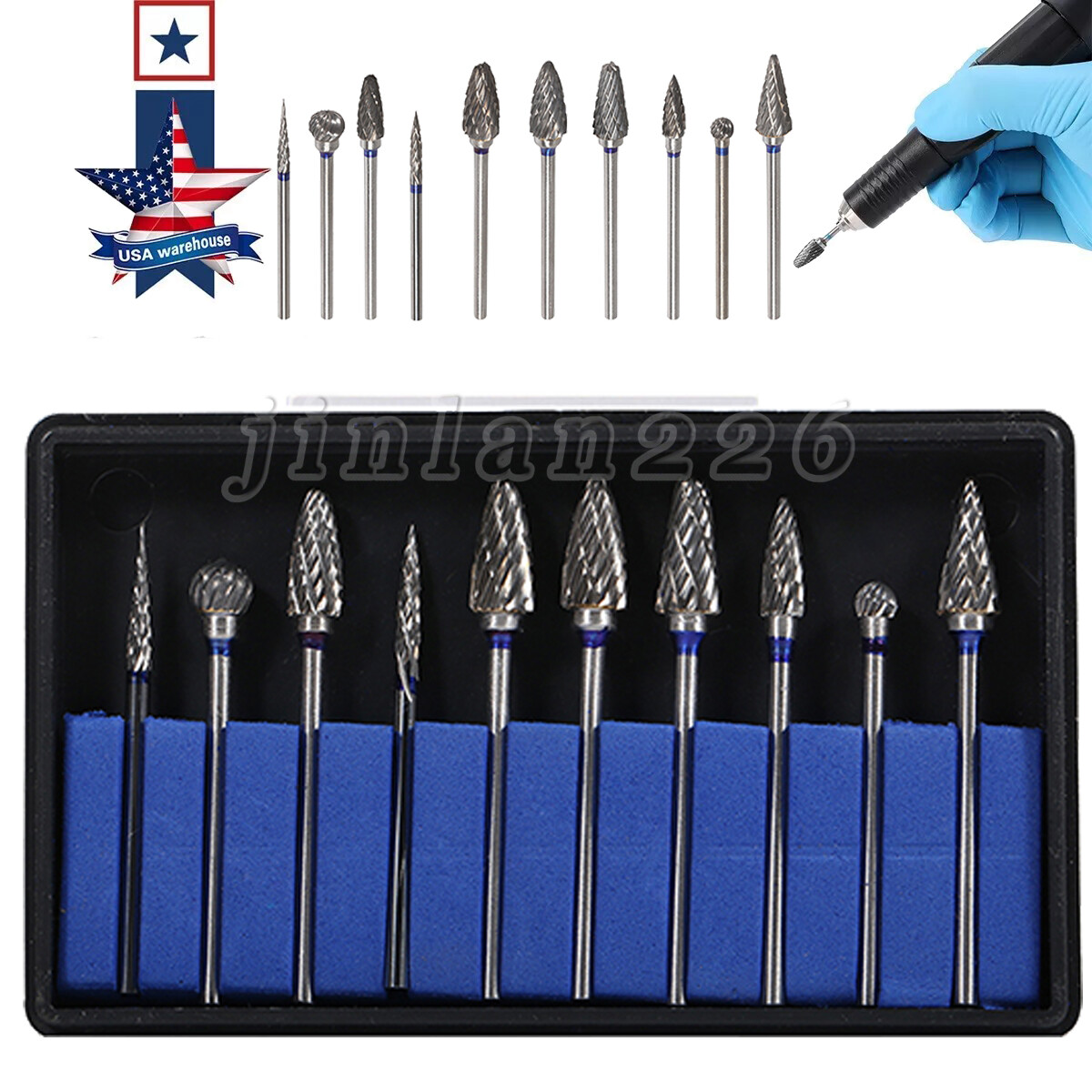 10pcs Tungsten Steel Dental Burs Lab Burrs Tooth Drill For handpiece Polisher