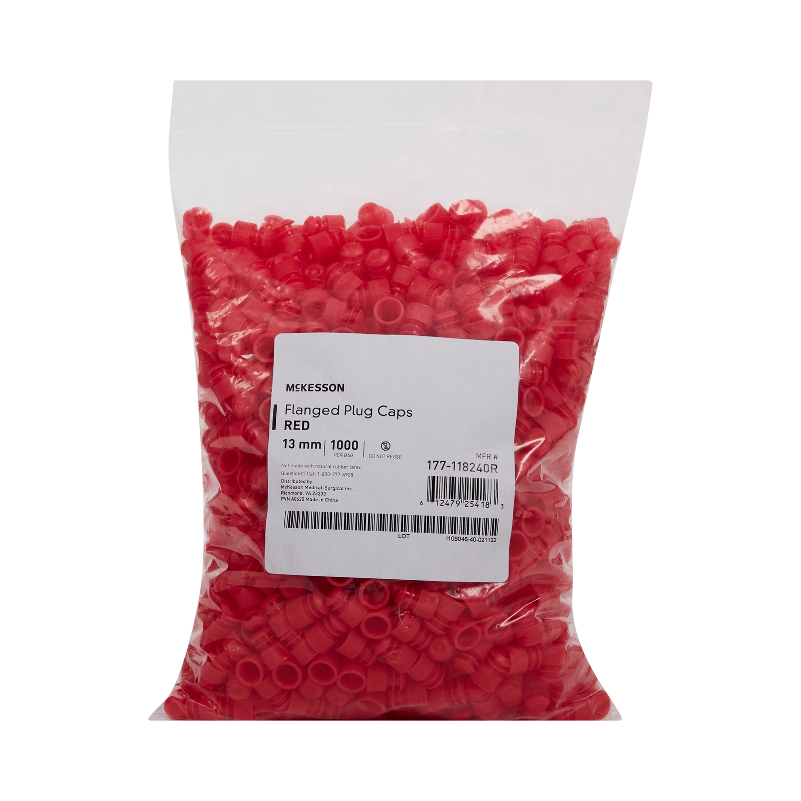 McKesson Tube Closure Flanged Plug Cap Red Polyethylene 177-118240R 1000 per Bag