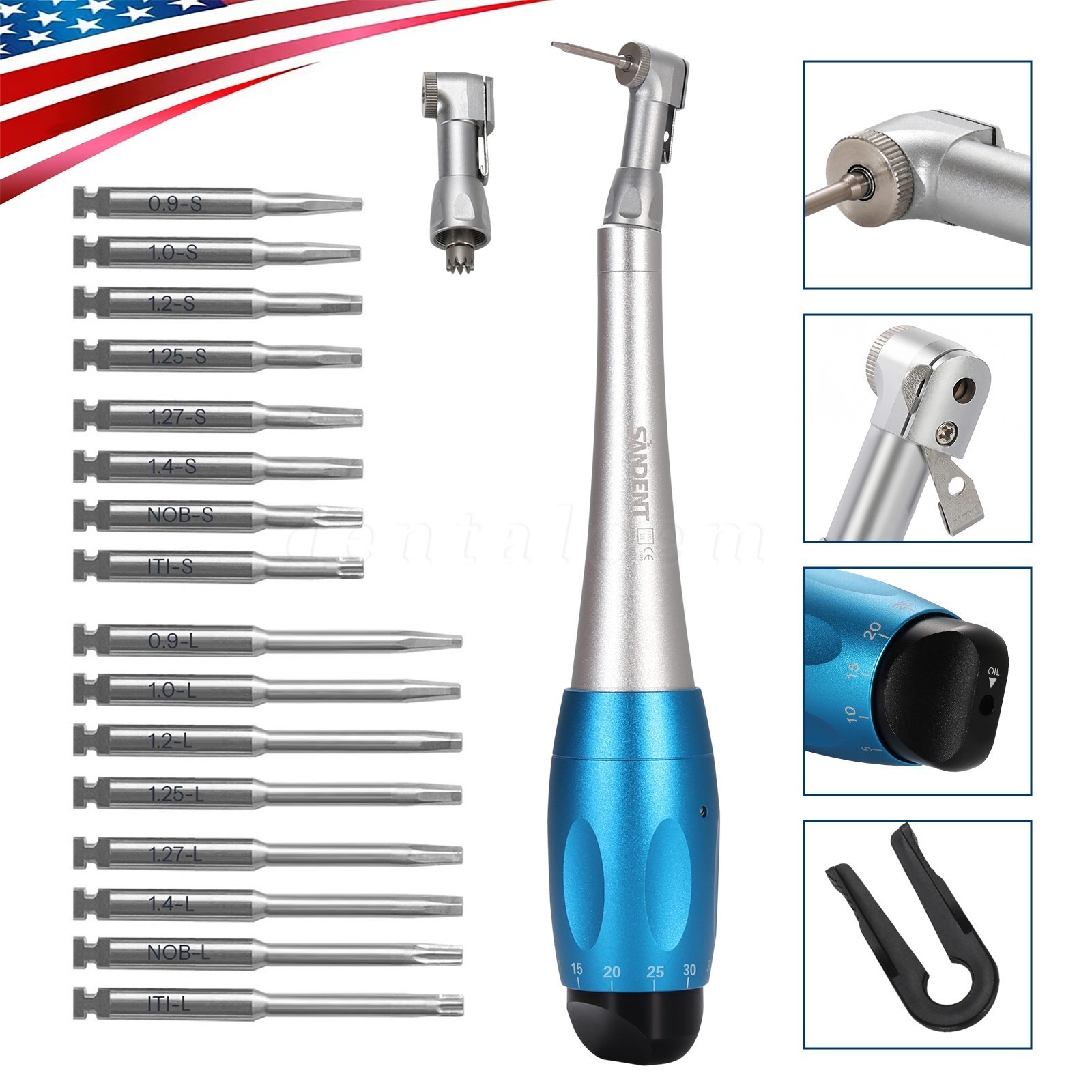 Dental Universal Implant Kit Torque Wrench Contra Angle & 16pcs Drivers Blue