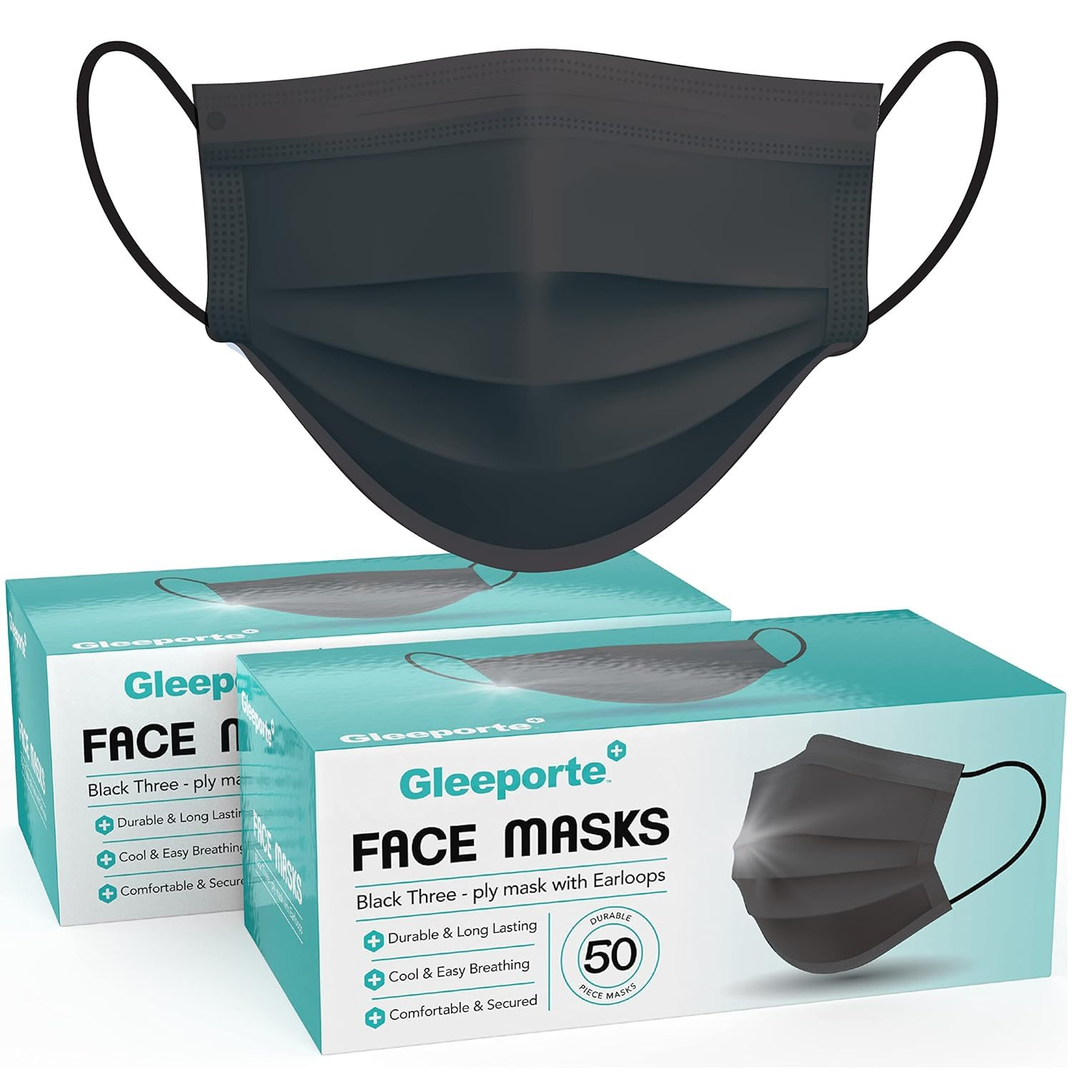 [Pack of 100] Black Disposable Face Mask, 3-Ply Adult Masks, Facial Cover wit…