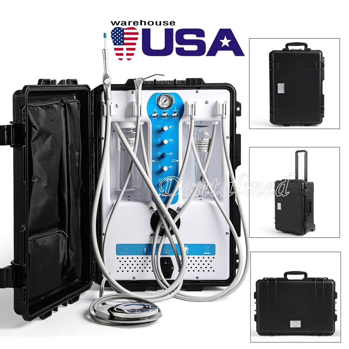 Dental Mobile Delivery Unit Rolling Cart Strong Suction Air Compressor Syringe