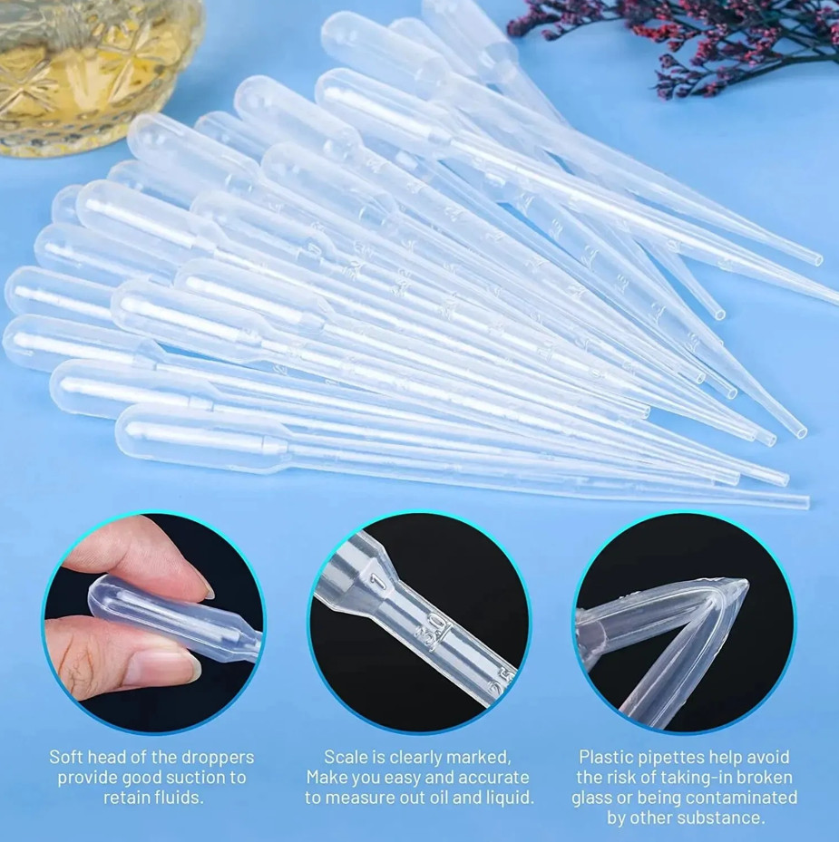 100pcs Disposable Plastic Pipettes 1ml/2ml/3ml/5ml Graduated Laboratory Droppers