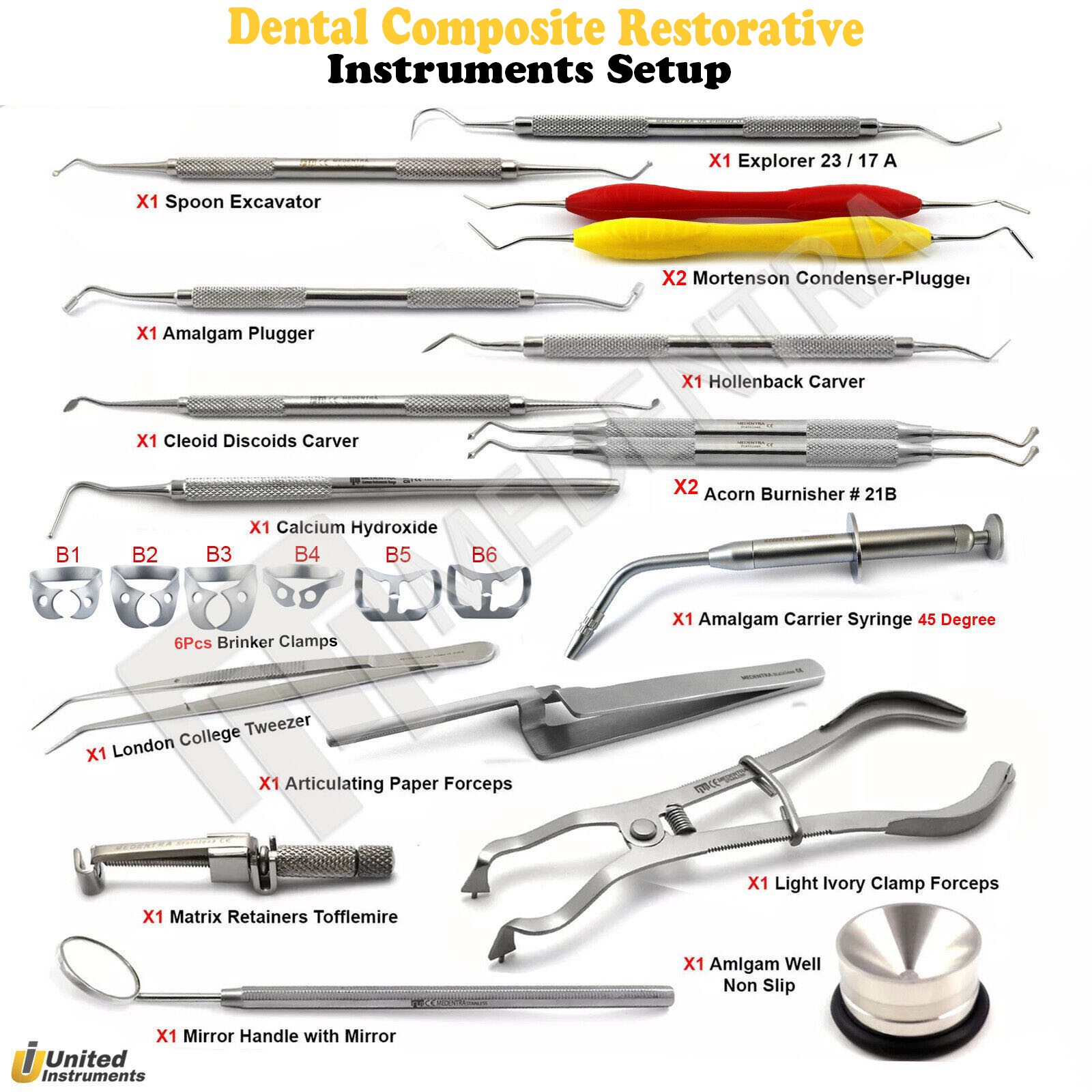 Dental Composite Kit Restorative Instruments Filling Tools Rubber Dam Clamps