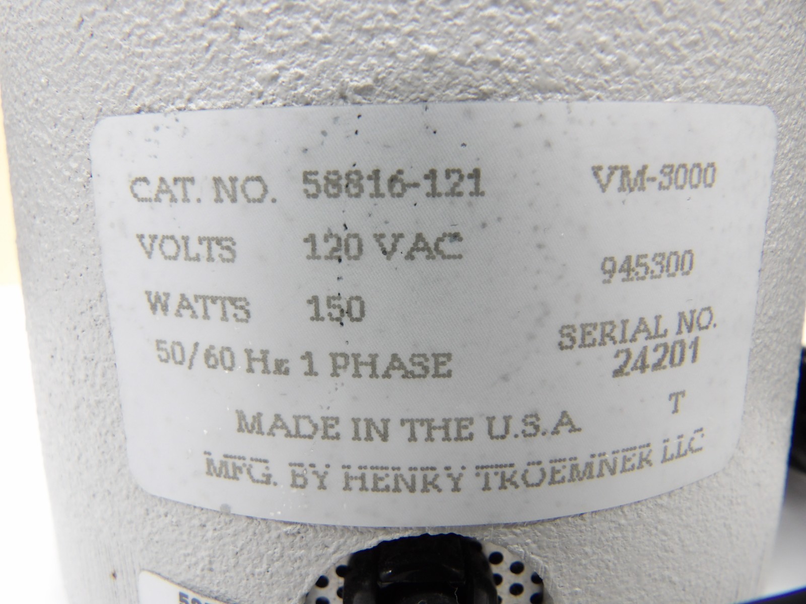 VWR 58816-121 Mini Vortexer VM-3000 Volts: 120 VAC Watts: 150 50/60 Hz 1 Phase