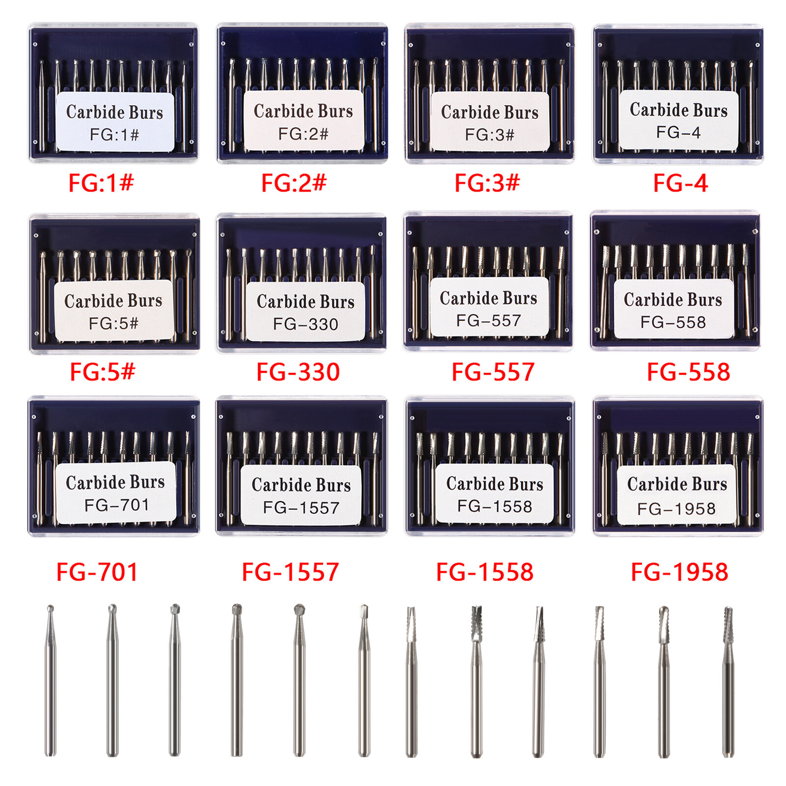10-100 PCS Dental Lab Clinic Burs Shank Carbide Round Friction Grip FG Bur