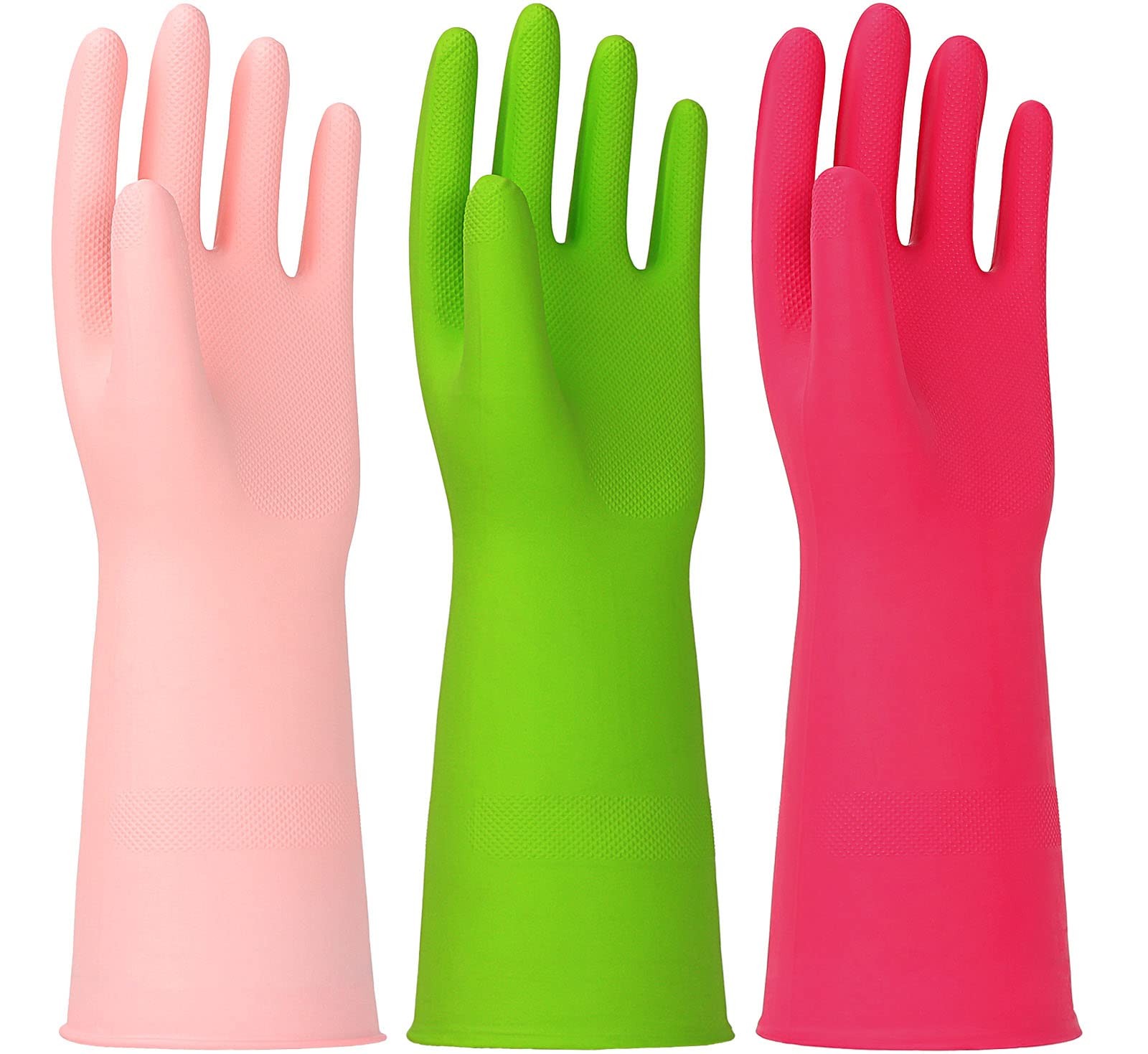 3 Pairs Rubber Cleaning Gloves, Latex~Free Nitrile Dishwashing Gloves, 13″
