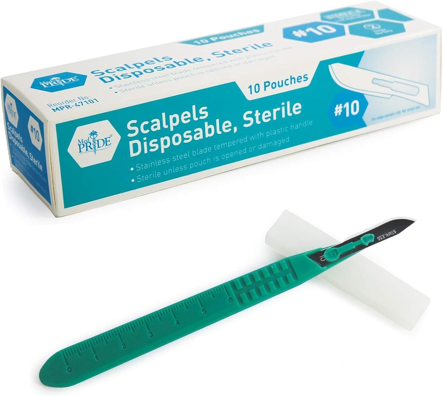 MED PRIDE Sterile Disposable Surgical Scalpels 10 Pack, Individually Wrapped Pro