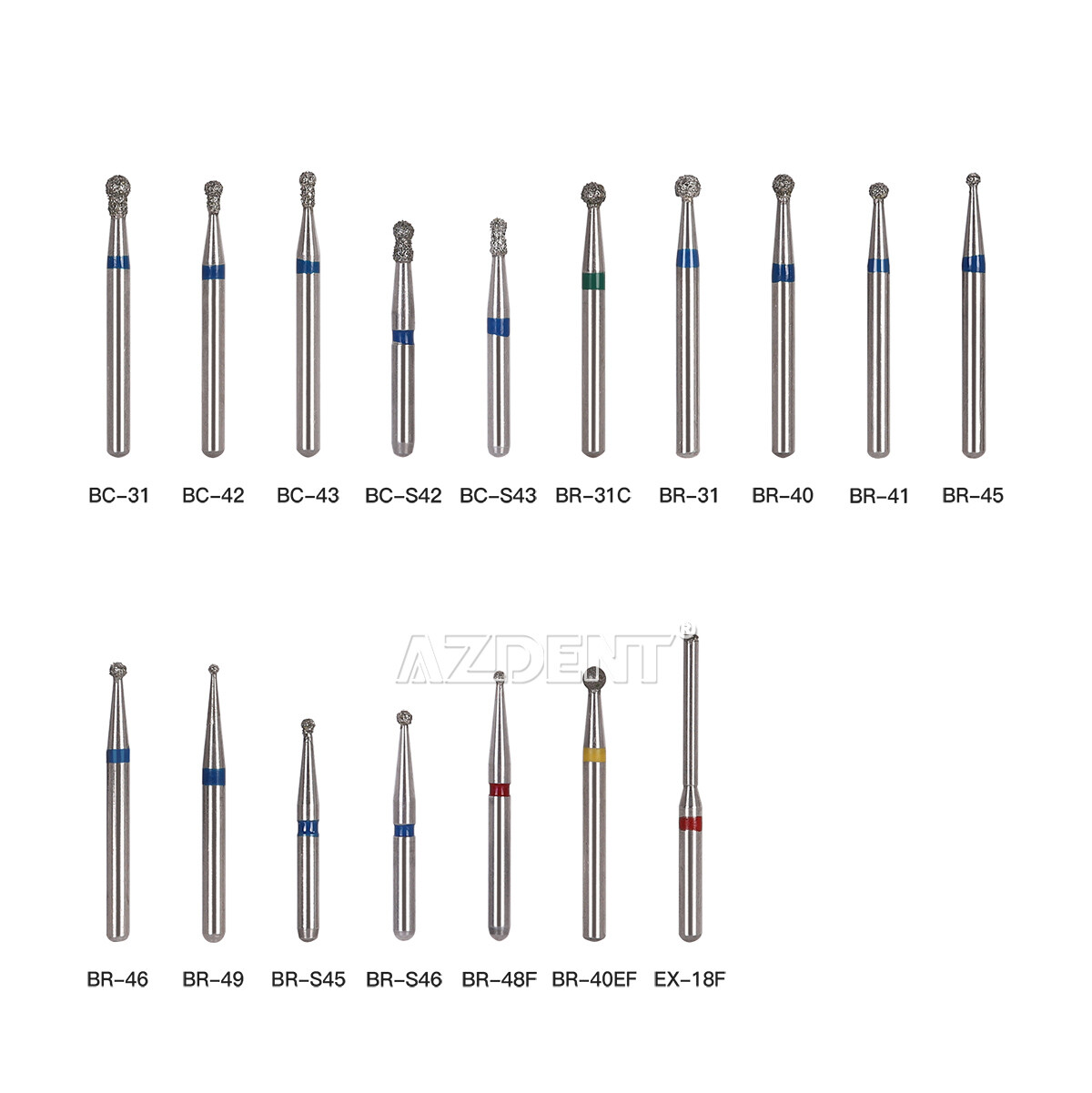 AZDENT Dental FG Diamond Burs for High Speed Handpiece Friction Grip 5pcs/pack
